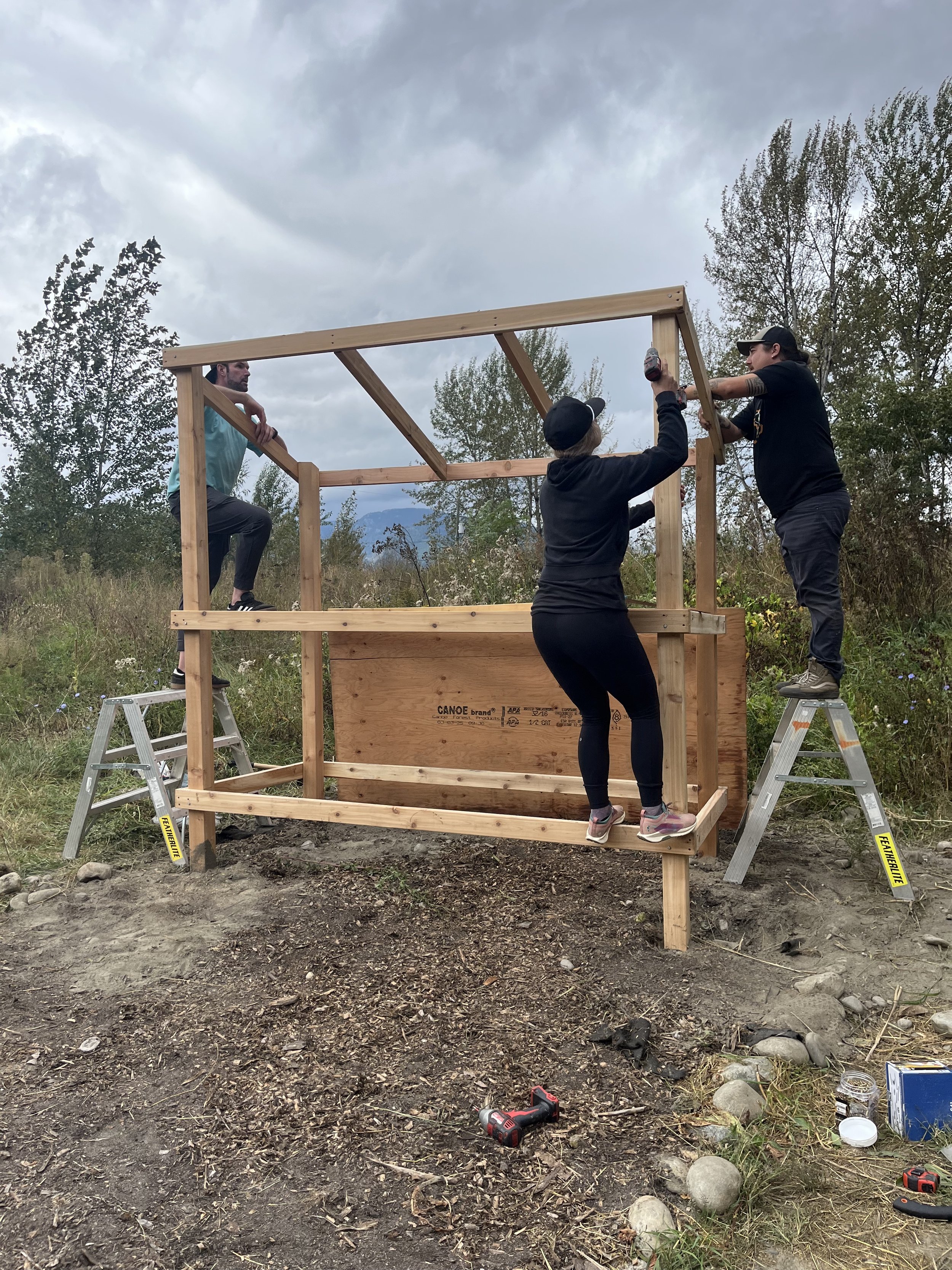 The future smokehouse - a special day building a traditional Sinixt smokehouse with members from the Sinixt Confederacy. We are honoured to have you here!