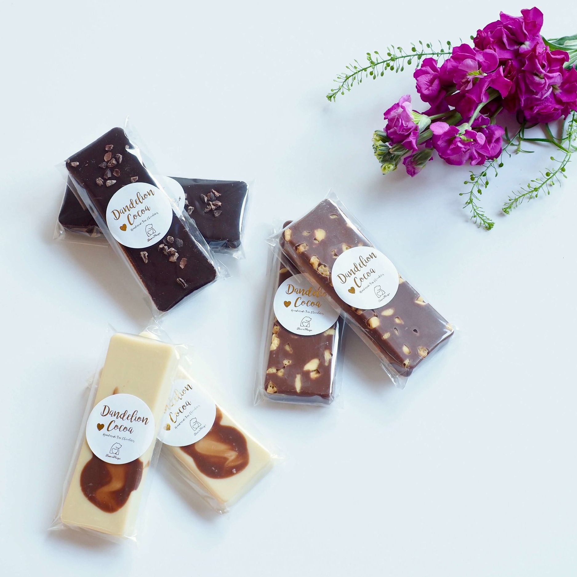 mini chocolate bears milk dark white dandelion cocoa personalised care package gift.jpg