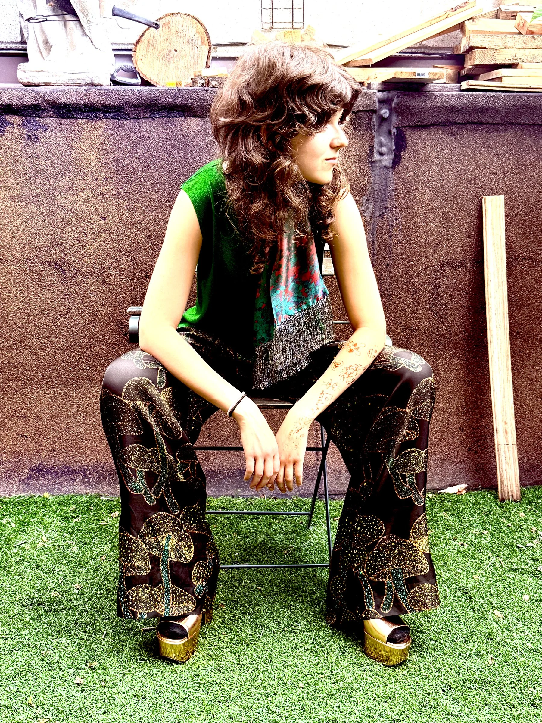 magic mushrooms bedazzled silk pants