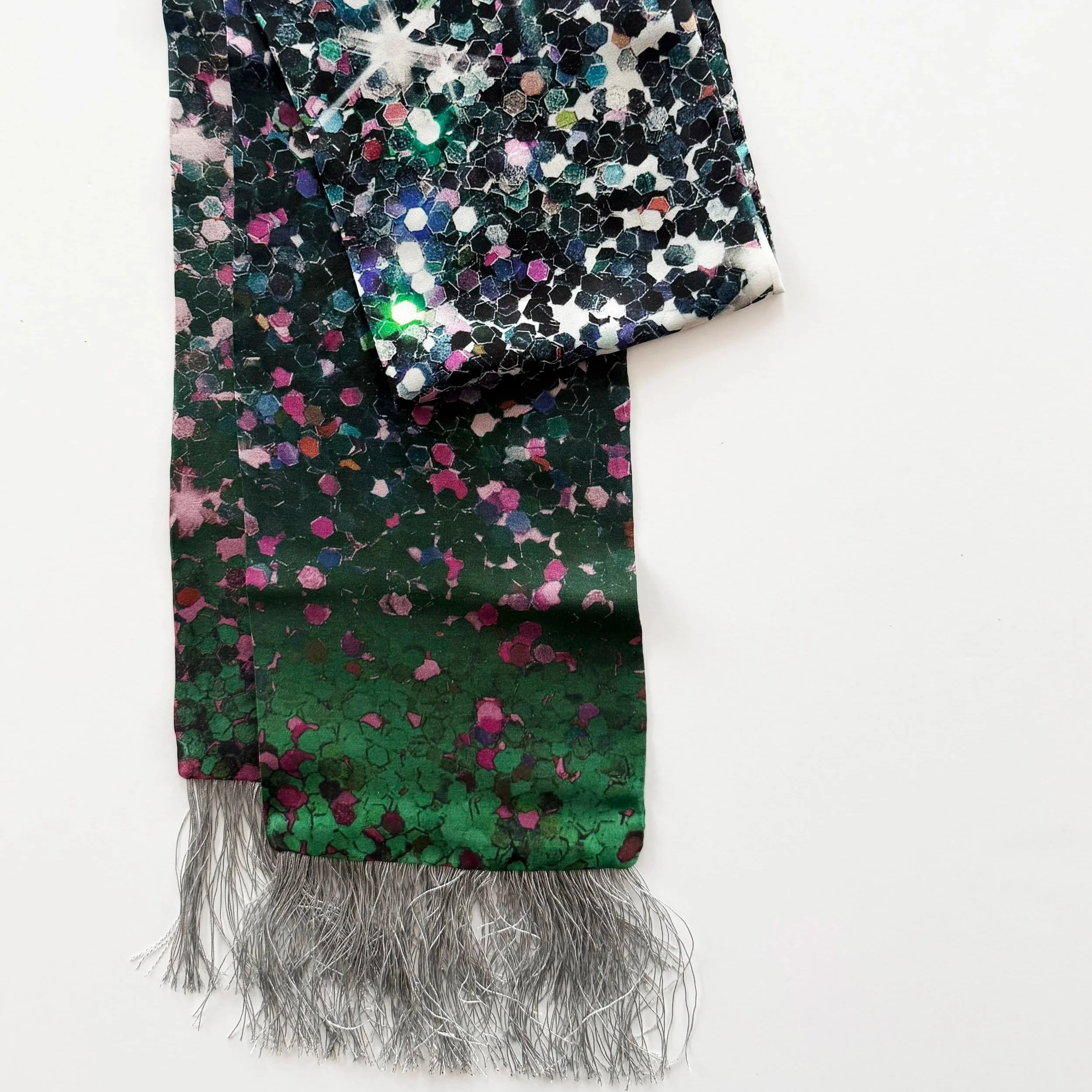 bling silk scarf with silver fringe