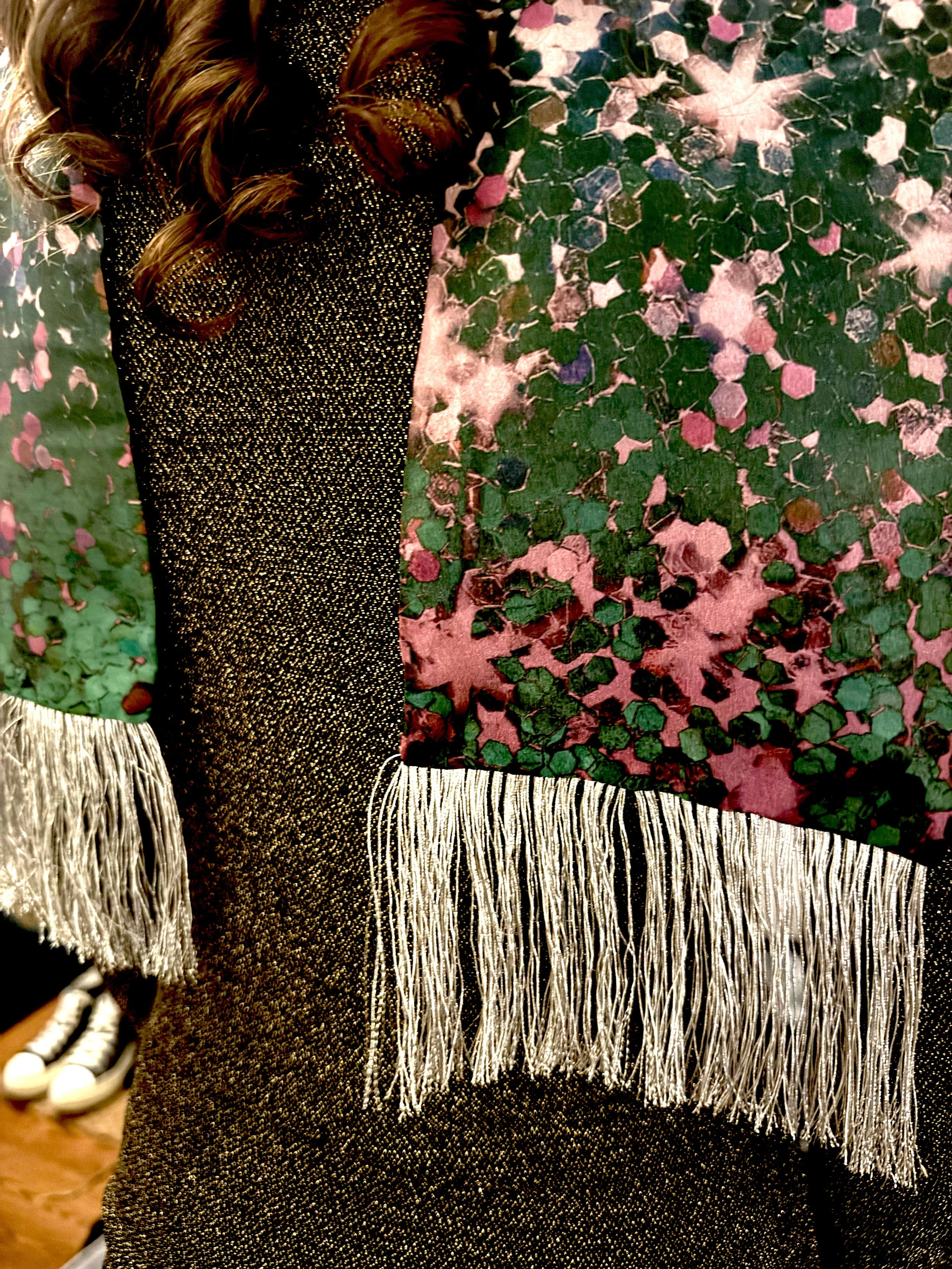 bling silk scarf with silver fringe