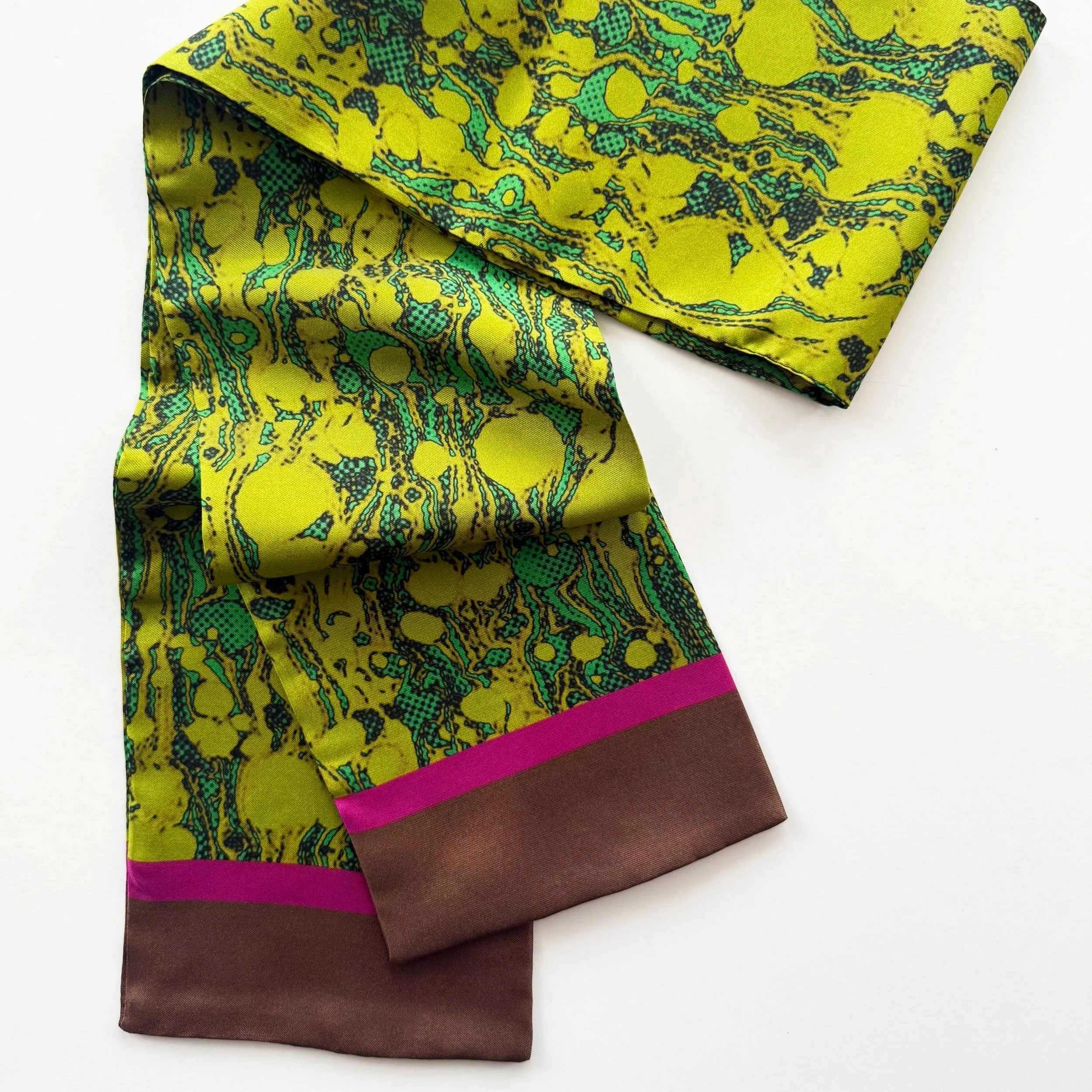 groovy venetian silk scarf - lime & dark sienna