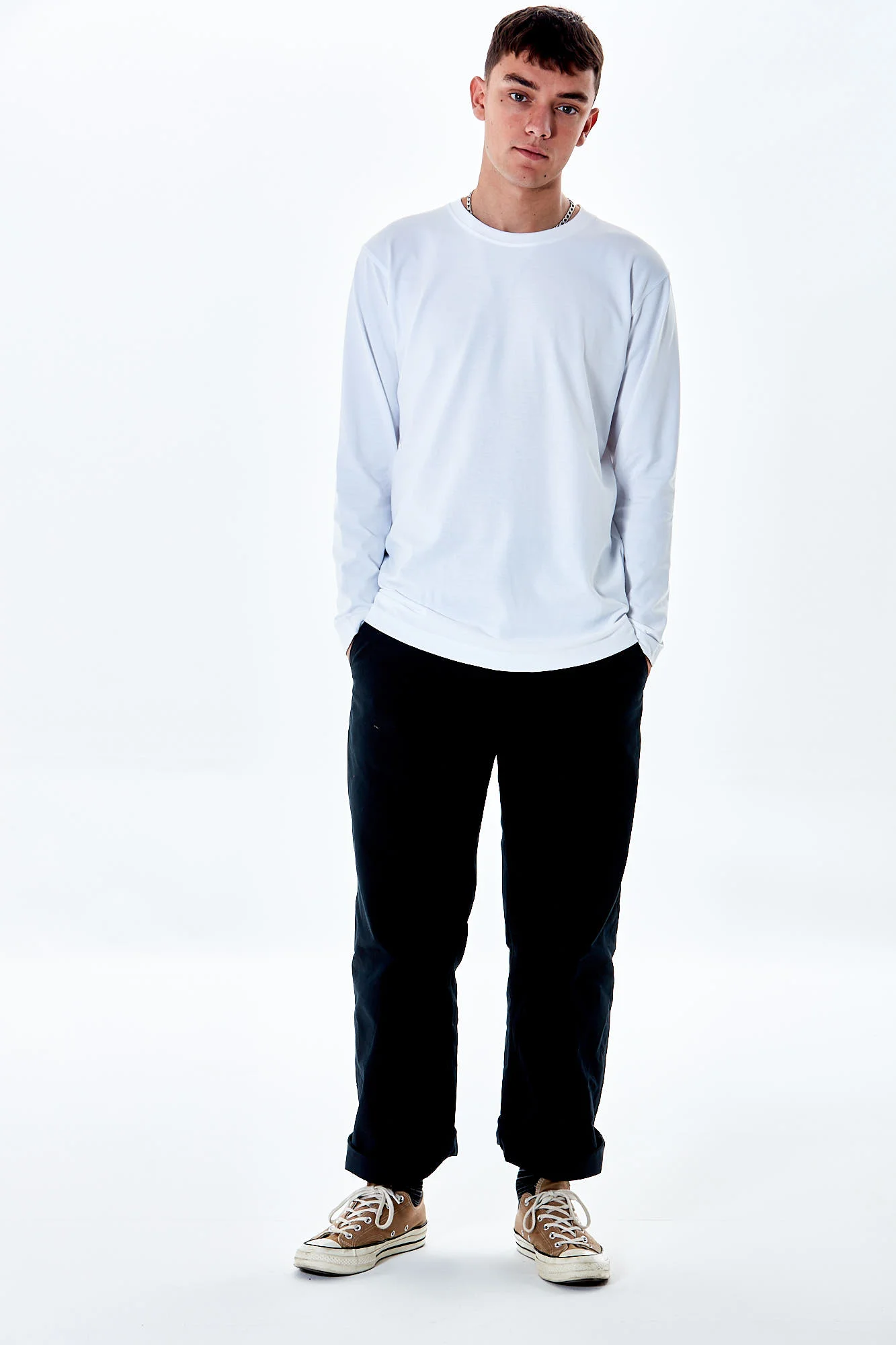 All Day Garb Heavyweight White/Orange Easy Long Sleeve T-shirt