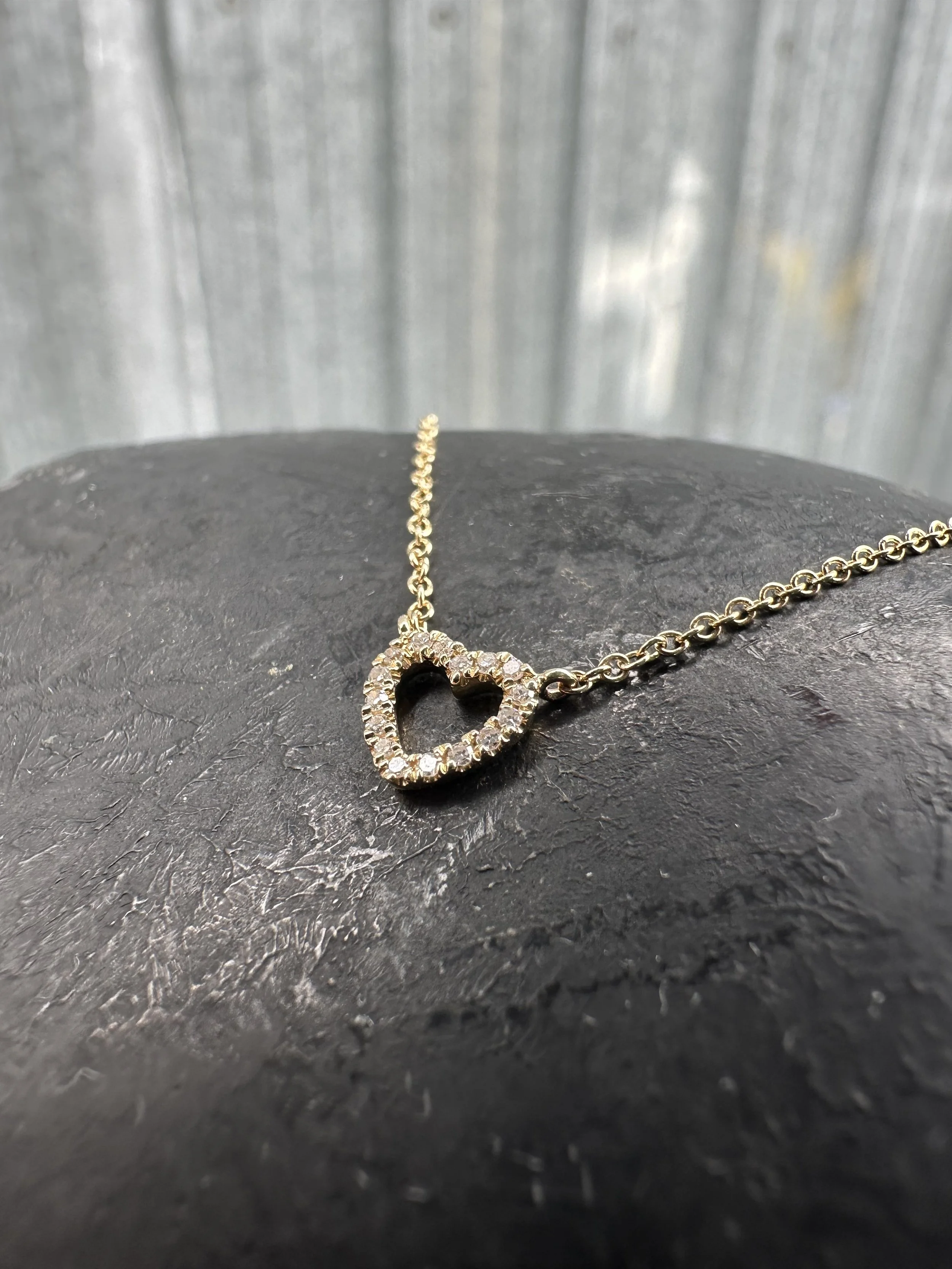 14K Yellow Gold and Diamond Open Heart Necklace