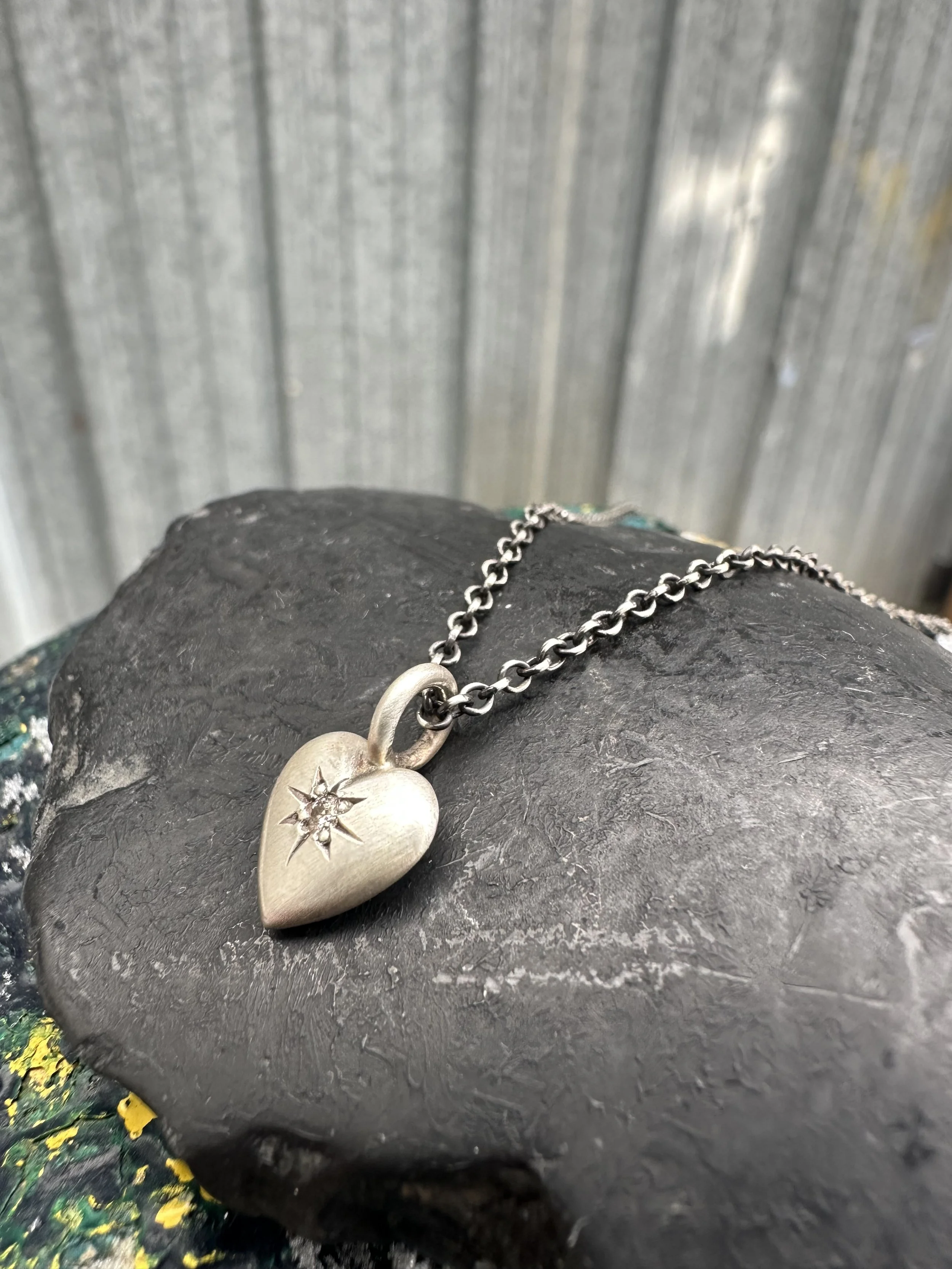 Jane Diaz Puffed Heart with Diamond Necklace