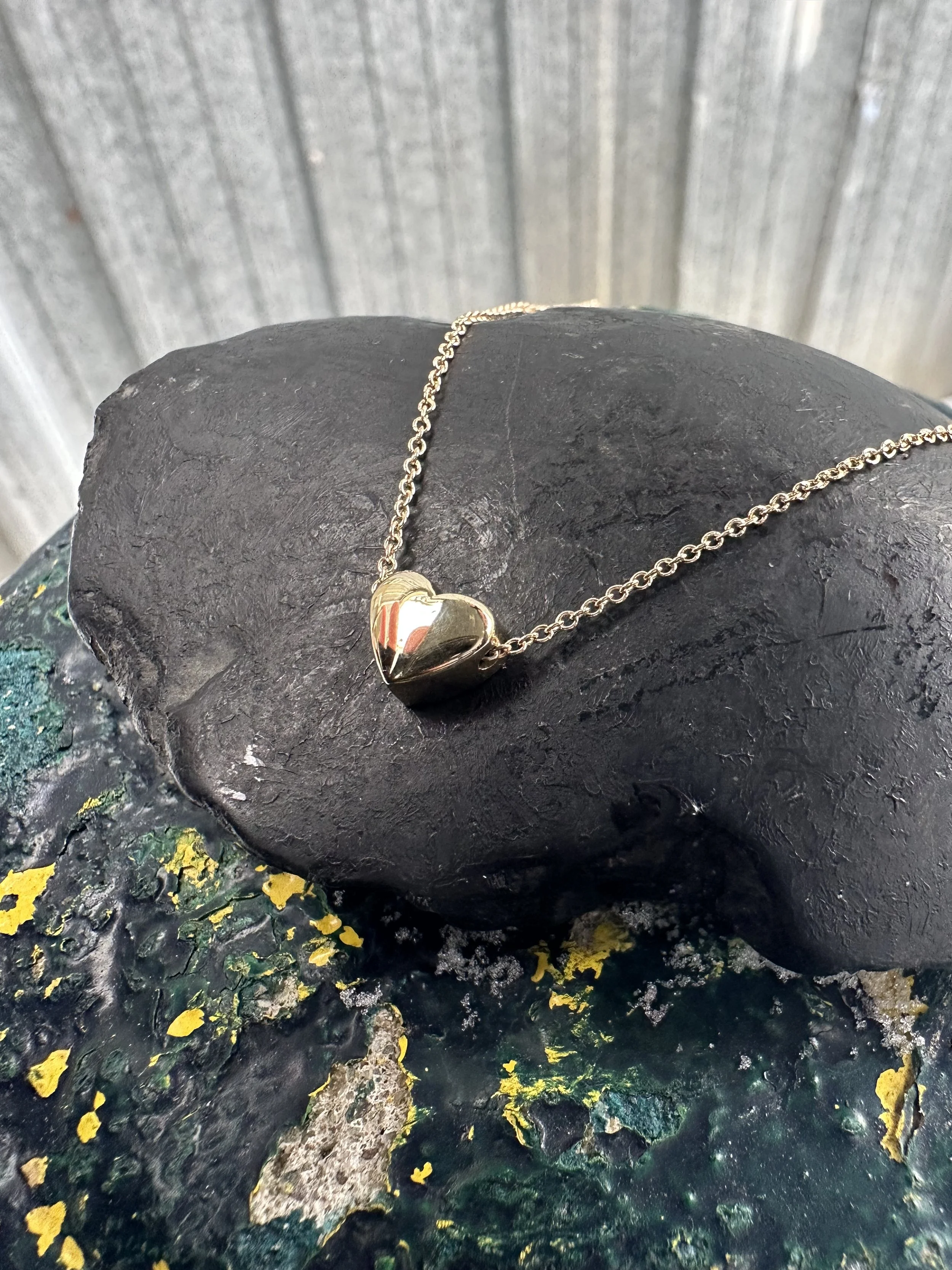 14K Puffed Heart Slide Necklace