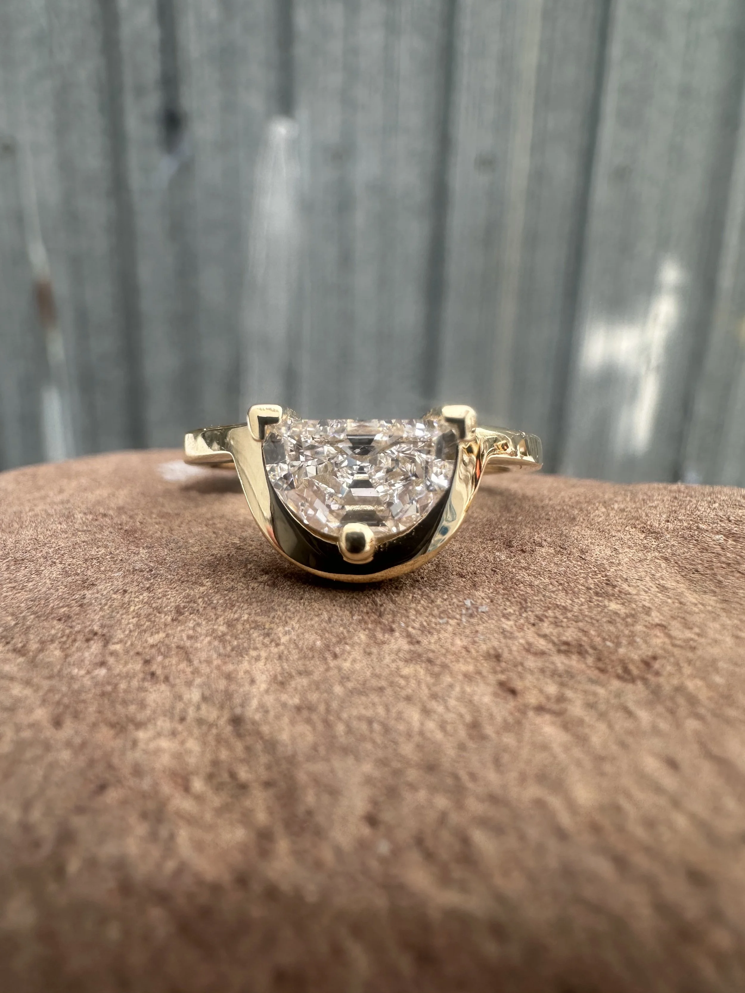 14K Lab Grown Half Moon Cut Diamond Solitaire Ring