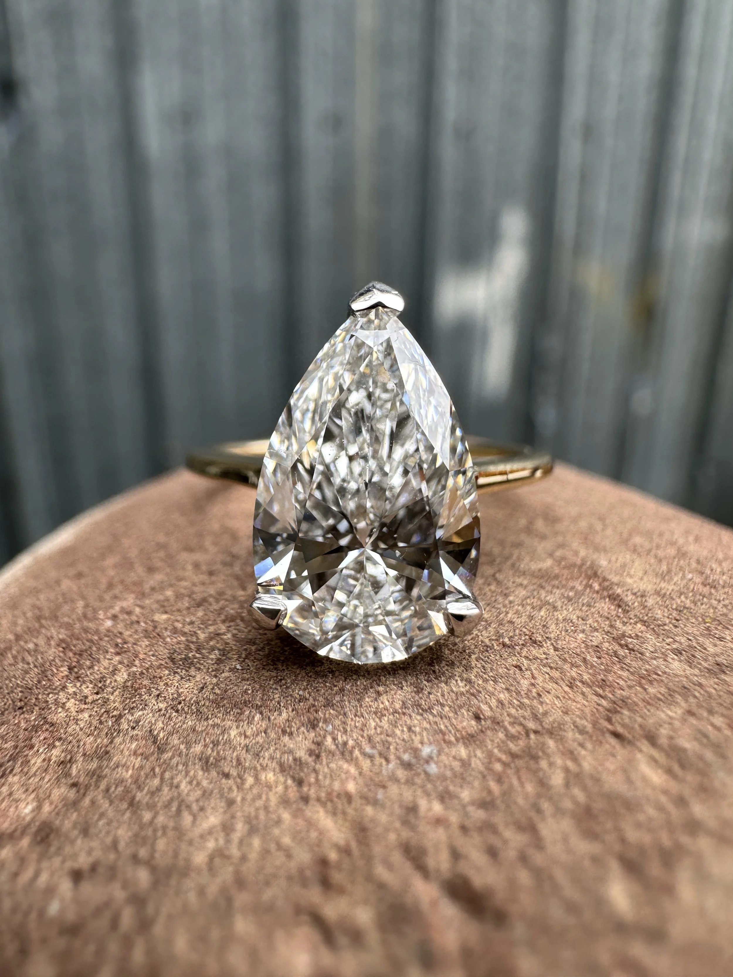14K Two Tone Lab Grown Diamond Pear Hidden Halo Engagement Ring