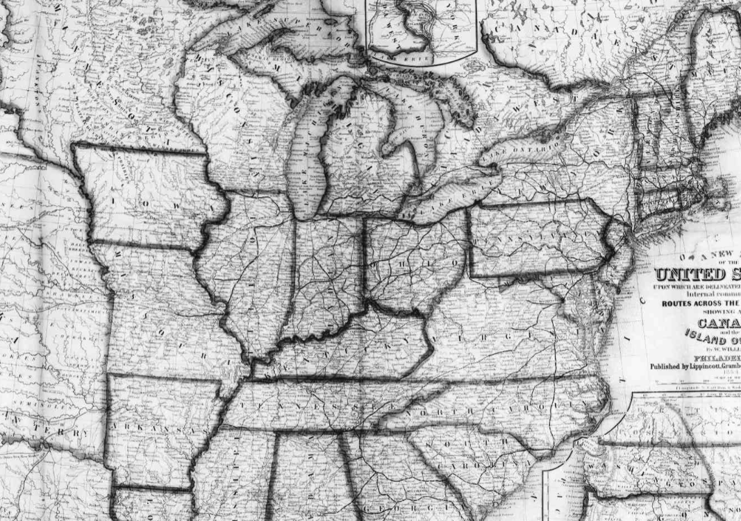 1854 map of the United States and Territories