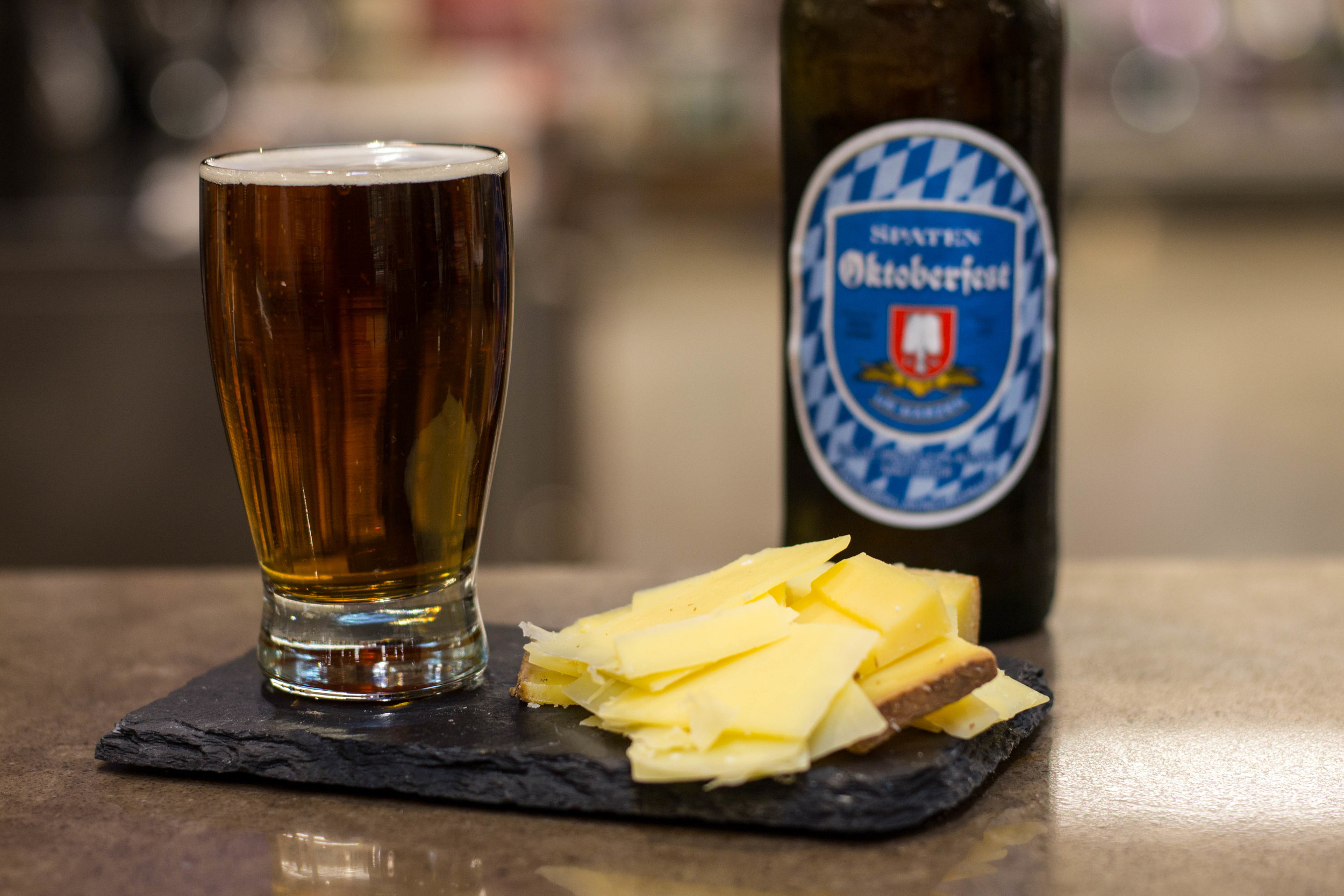 The Cheese This is Gruyere’s French cousin. Strong flavor, nutty and slightly sweet. Of all the name protected cheeses in France, Comte has the largest annual production. It is strictly regulated and protected for quality. The Beer One of the 6 breweries in Munich, Germany allowed to produce a true “Oktoberfest” beer. Malty, amber lager with a clean finish. 