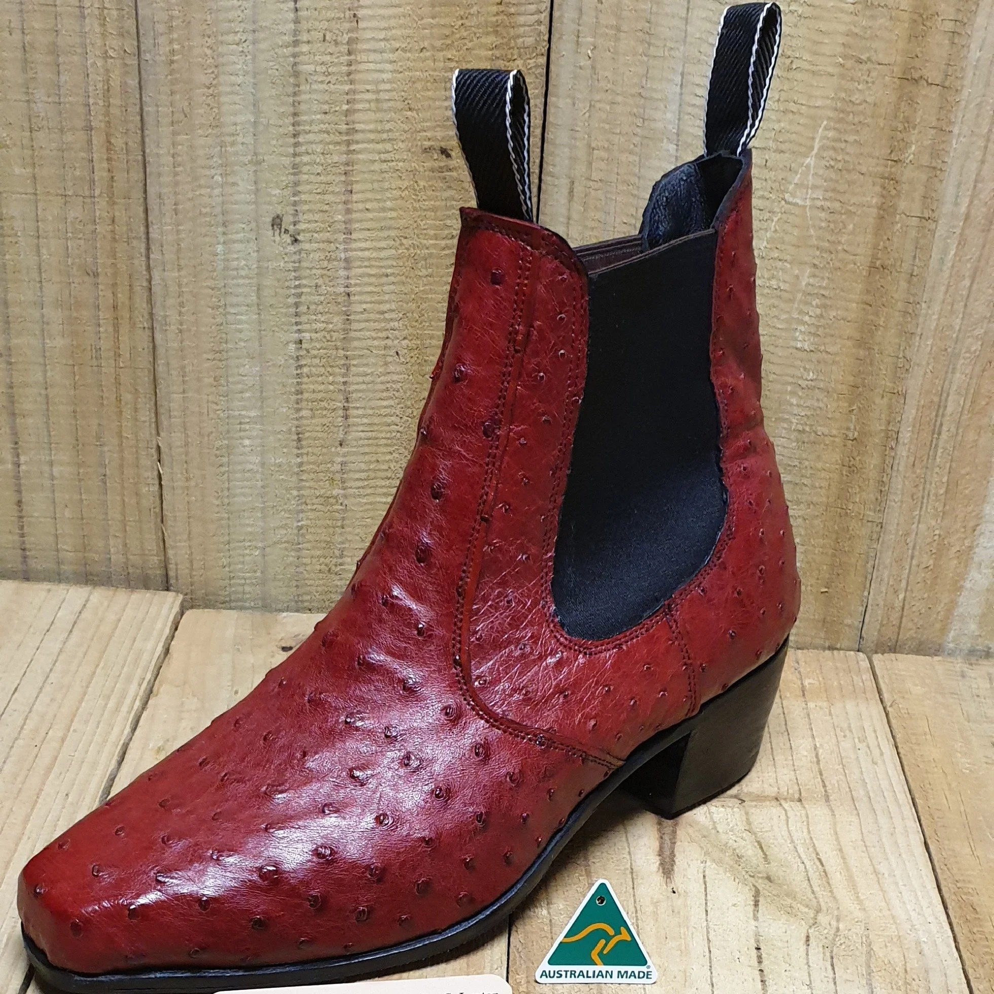 Stallion Flame Red Ostrich Leather Boots
