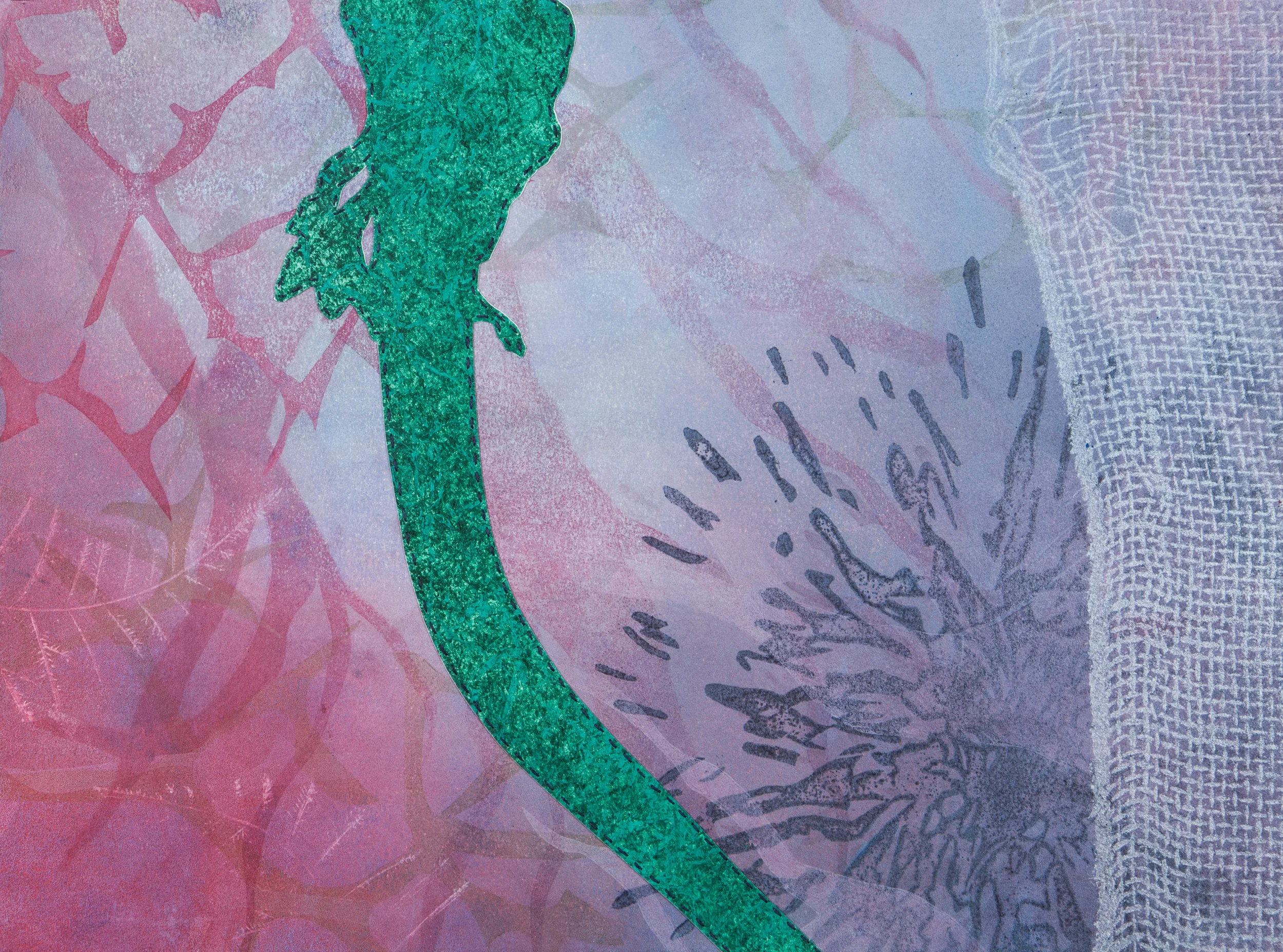 Resilience14" x 10.5"Relief, Pochoir, Monotype, Needle and Thread2017