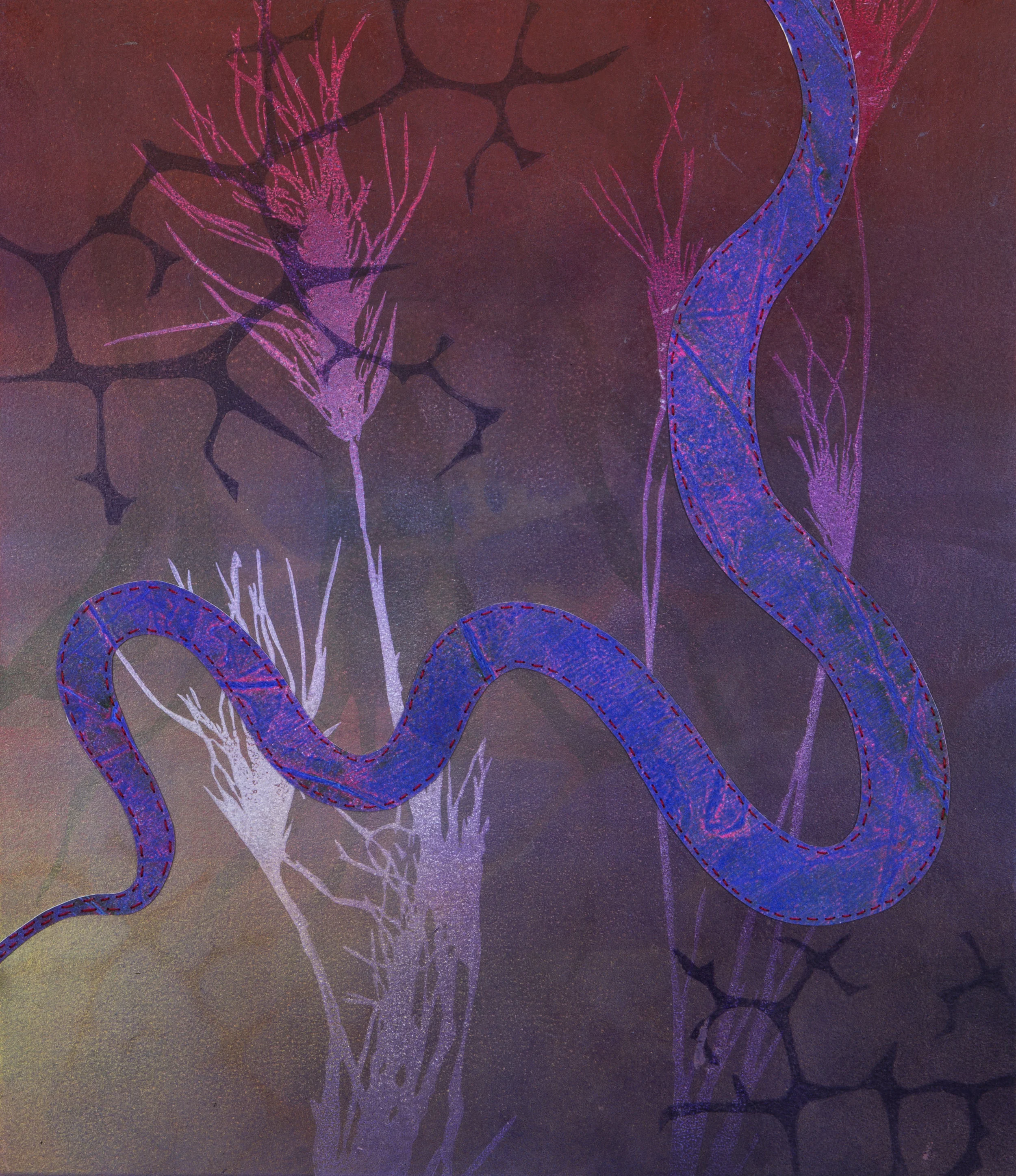 Hindrance12.5" x 14.5"Relief, Collagraph, Pochoir, Monotype, Needle and Thread2017