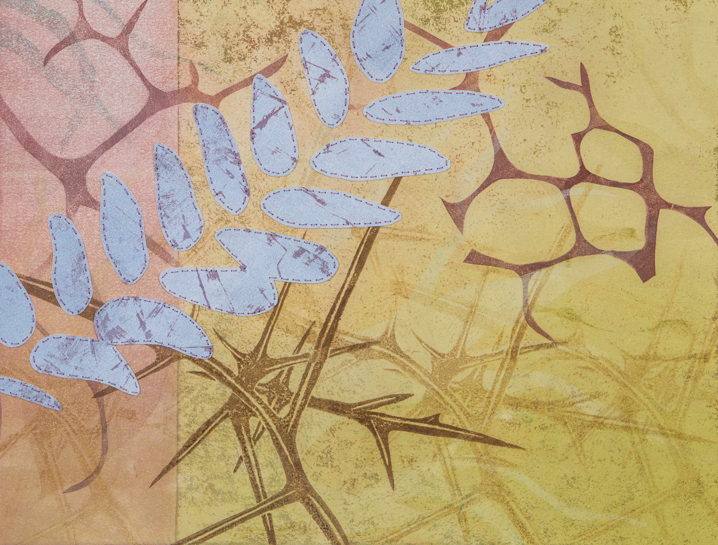 Acute14.5"&nbsp;x 11"Relief, Collagraph, Pochoir, Monotype, Needle and Thread2017