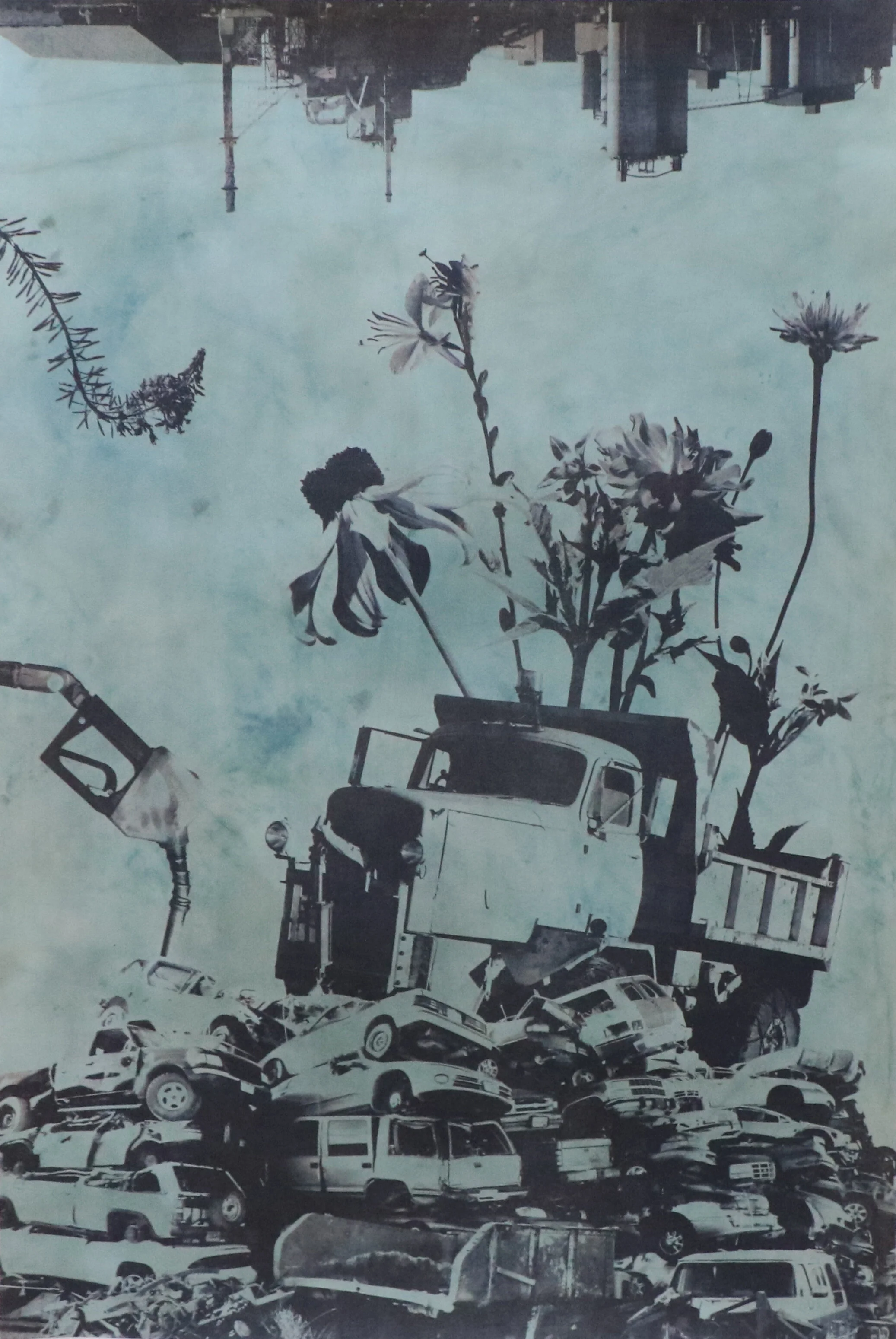 Carbon Hill (Fresh Indigo on Silk)photolithograph on dyed silk backed to kozo