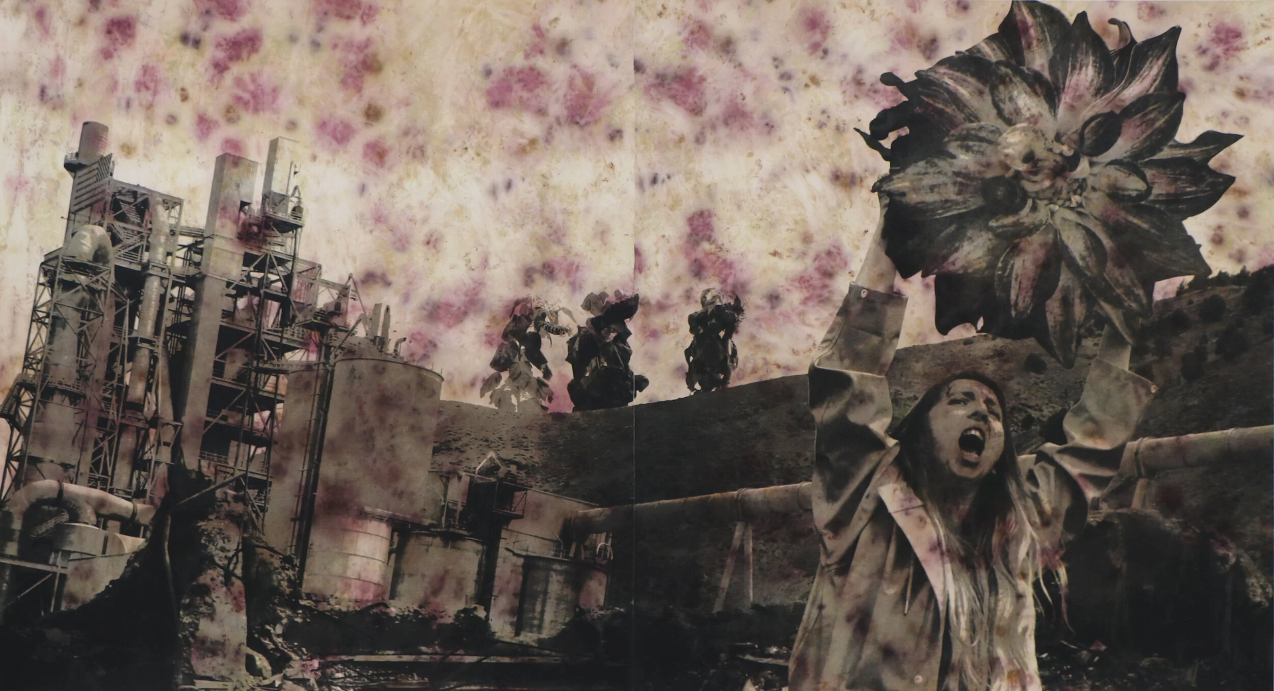 Cry for the Flowers (Bundle Dyed Silk)photolithograph on dyed silk backed to kozo