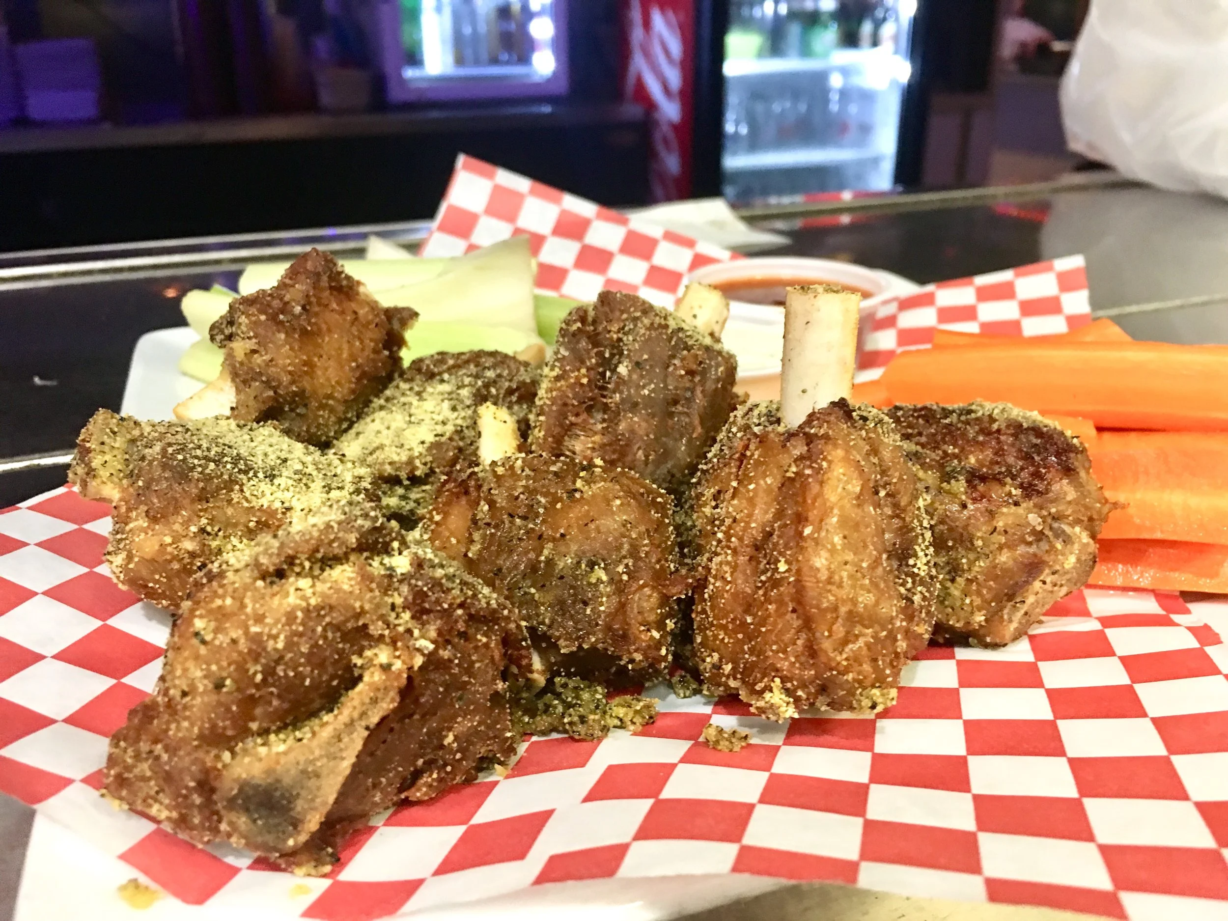 Lemon Pepper Pork Wings with Celery and Carrot Sticks