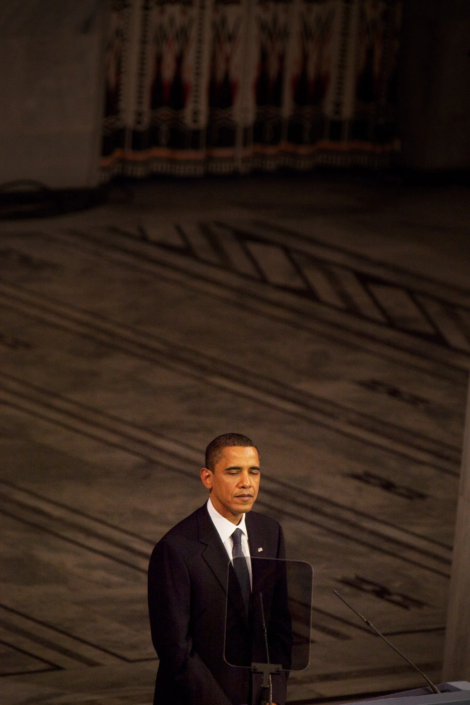 Peace prize winner, President Barack Obama talks after recieveing the Nobel Peace Prize during a ceremony in the city hall of Oslo, Norway, on Thursday, December 10, 2009. Photographer: Heidi Widerøe/Bloomberg News