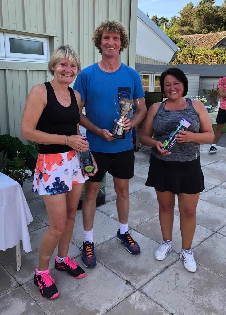 Ladies Doubles Winners; Jennie Pope and Kate Norton with Guest of Honour Andrew Moraghan