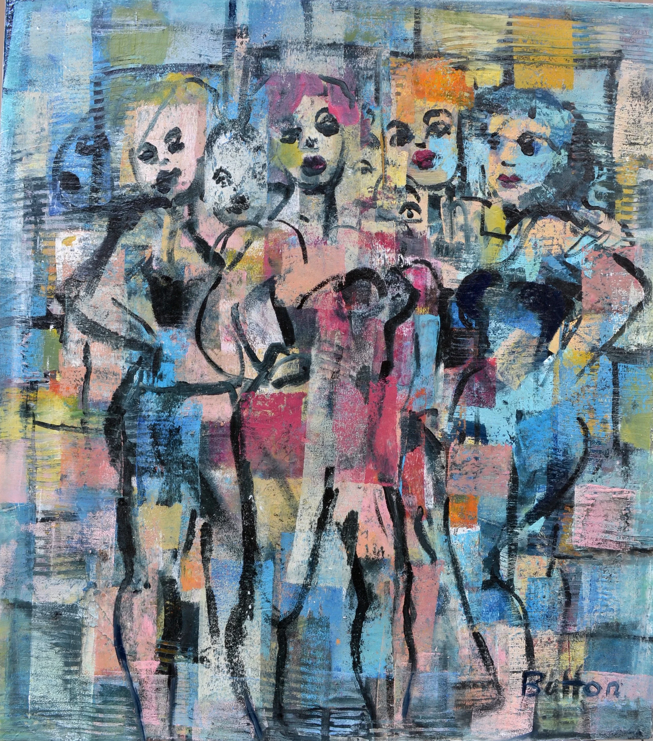 Caught in the Act £2450 Oil and mix media on canvas 38 x 32 ins (96.52 x 81.28 cms)