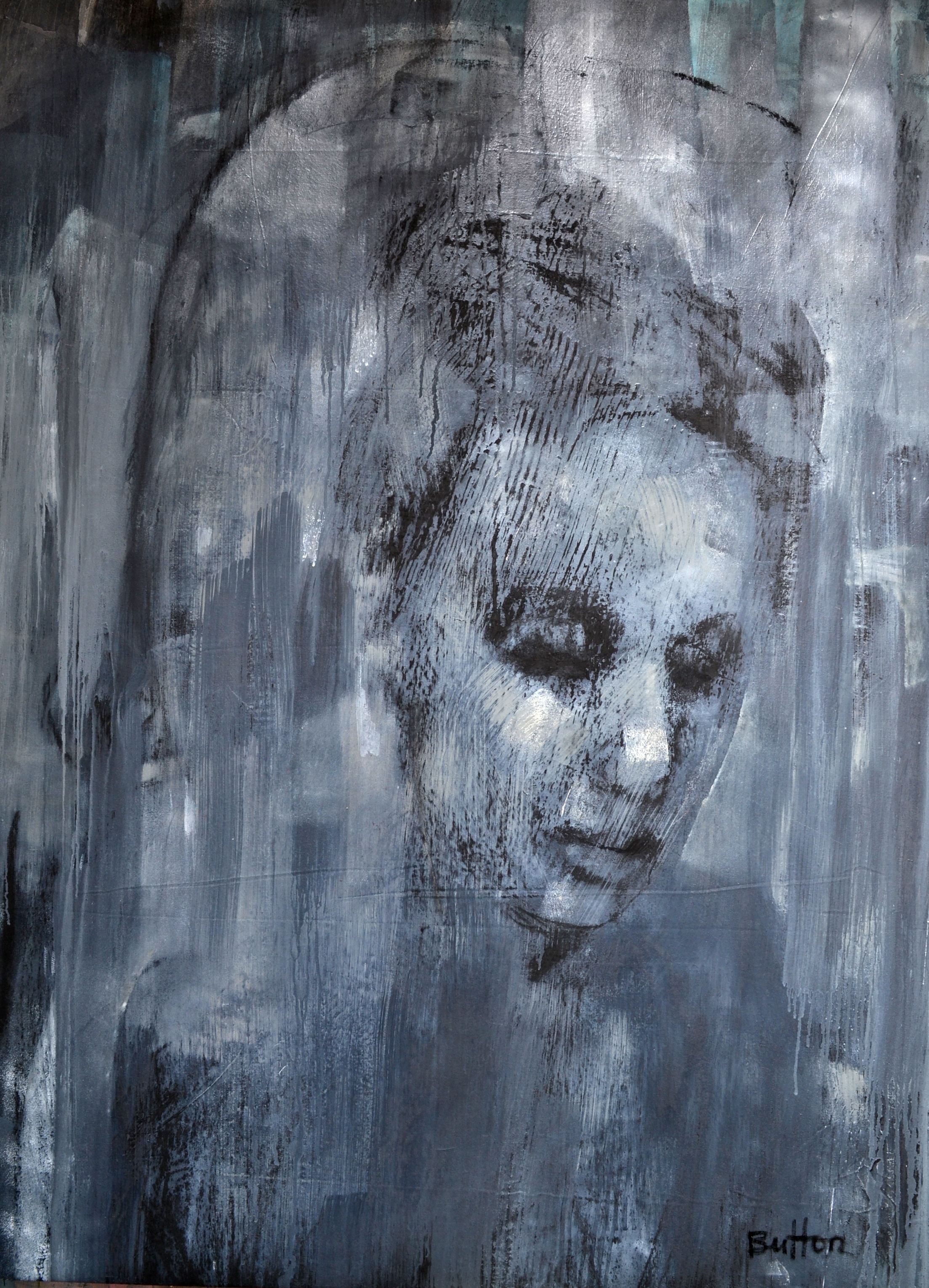 JUST SLIPPING BY £4750 Acrylic, graphite, charcoal,oil, canvas 72 x 52 ins (182.88 x 132.08 cms) 
