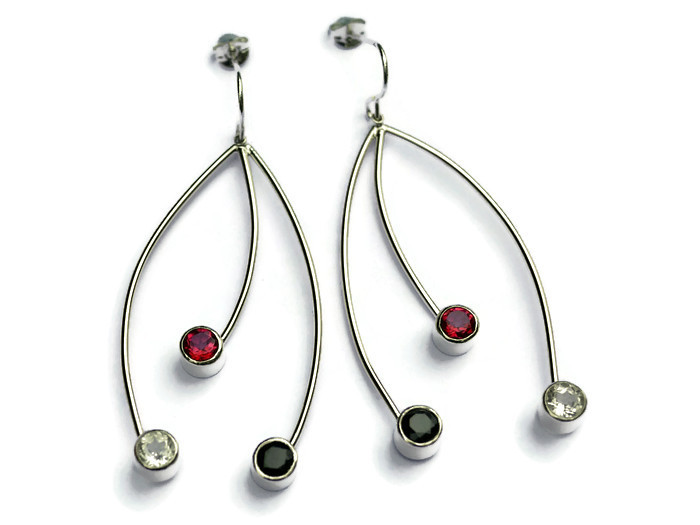  3 strand 6cms drop earrings  pink &amp; white topaz, black spinel  £200 