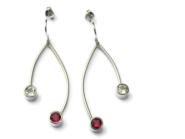  2 strand drop earrings  pink &amp; white topaz - 3.5cms  £158 