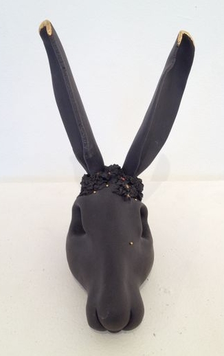  Black Hare  porcelain with crystal &amp; gold lustre detail - front view  £300 