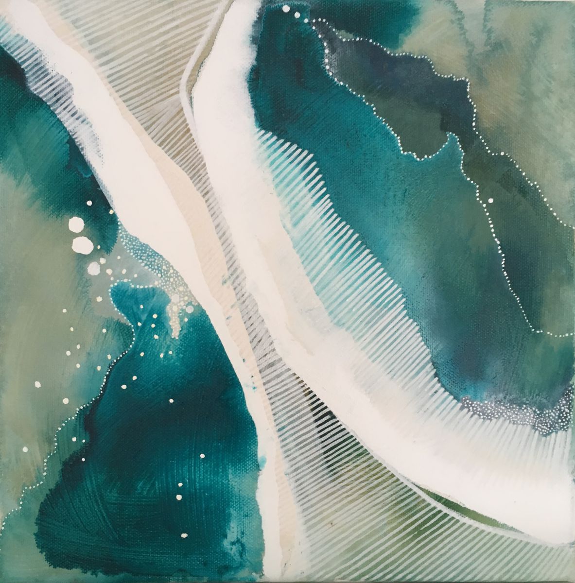  On the water no. 1  Watercolour, ink and acrylic on canvas  30x30 cm  £260 