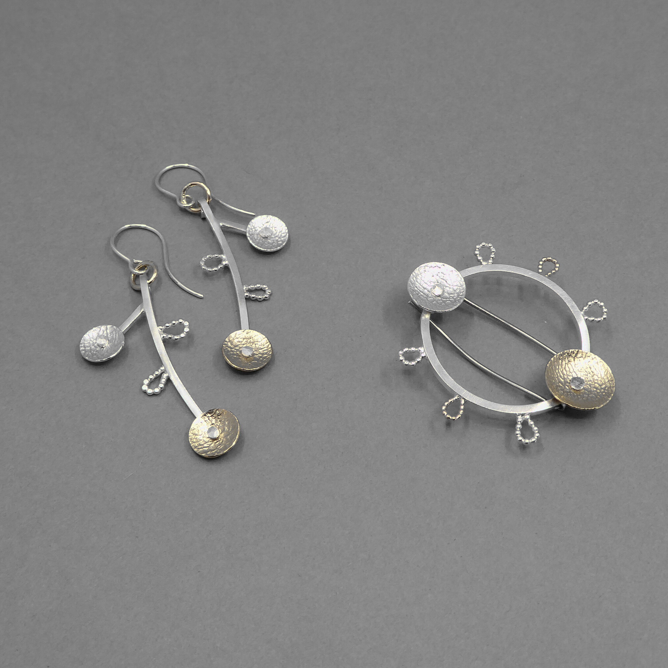 Silver and 14ct gold filled earrings and brooch.jpg