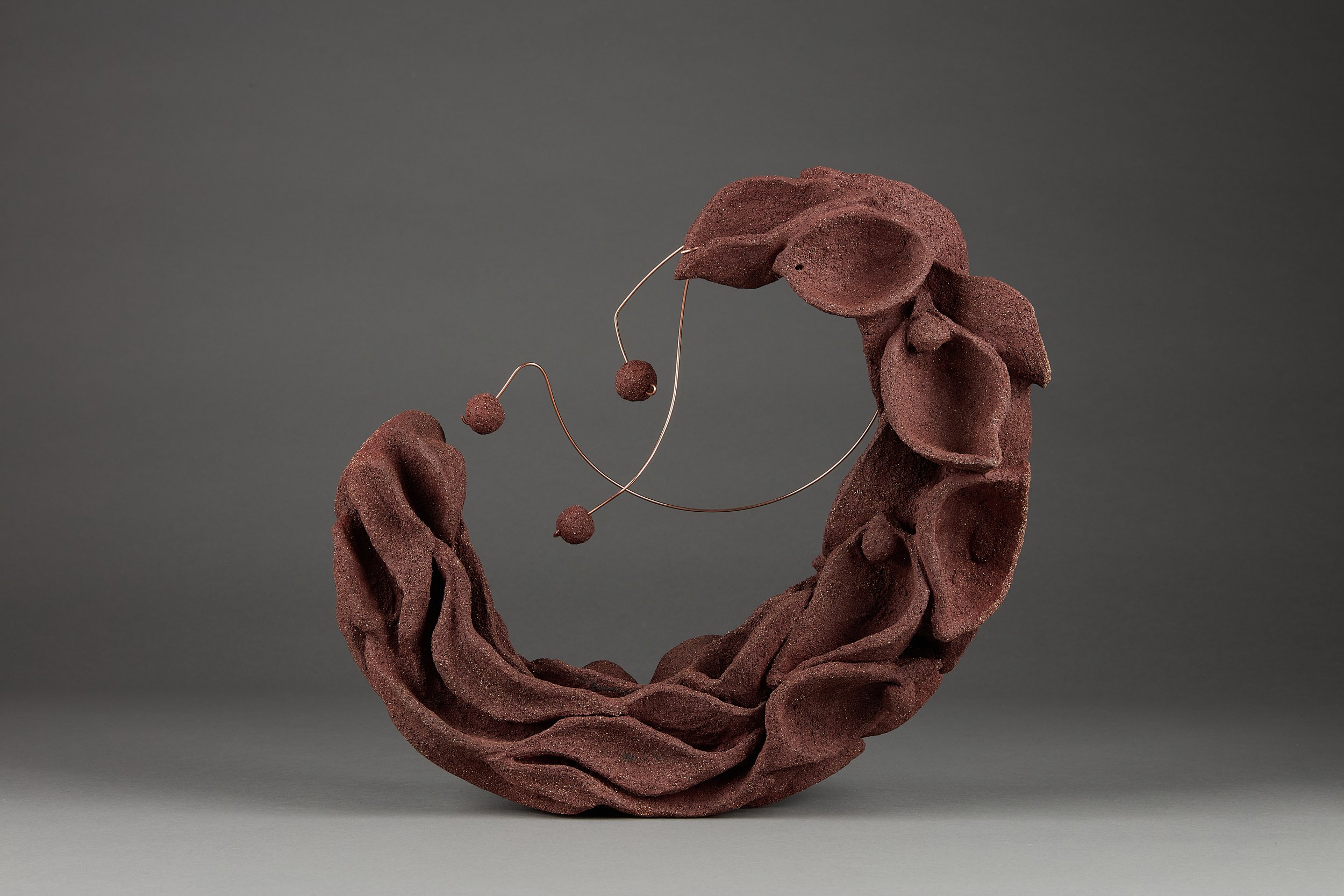 Spindle Evolving Red stoneware with copper wire. h42xw46cm.jpg