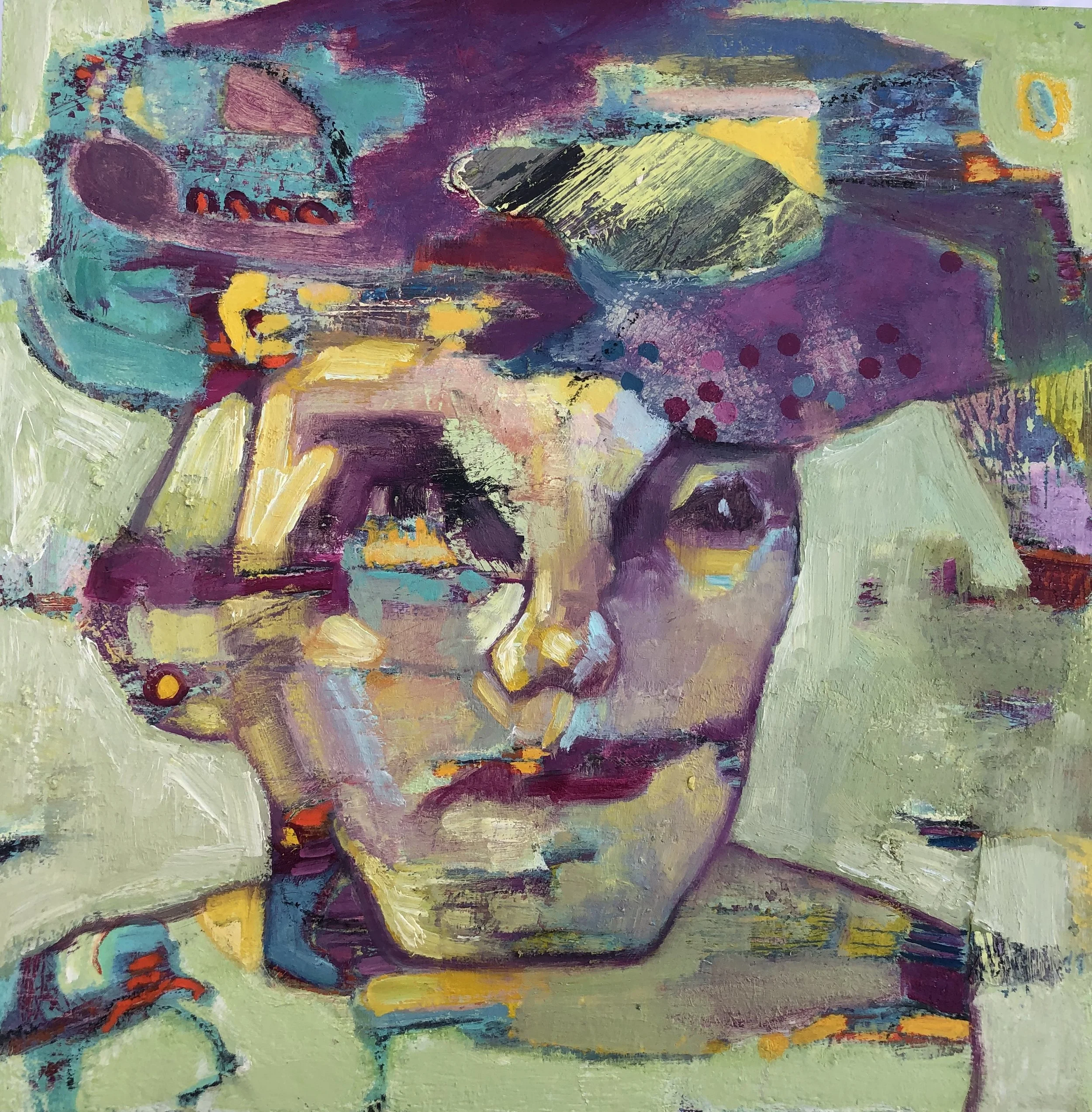 MAD HATTER mixed media on panel 30 x 30 cm £250 - Bren Head.jpg