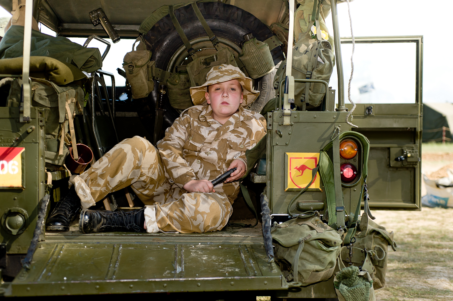  Boy in armoured vehicle, War and Peace show, Kent 