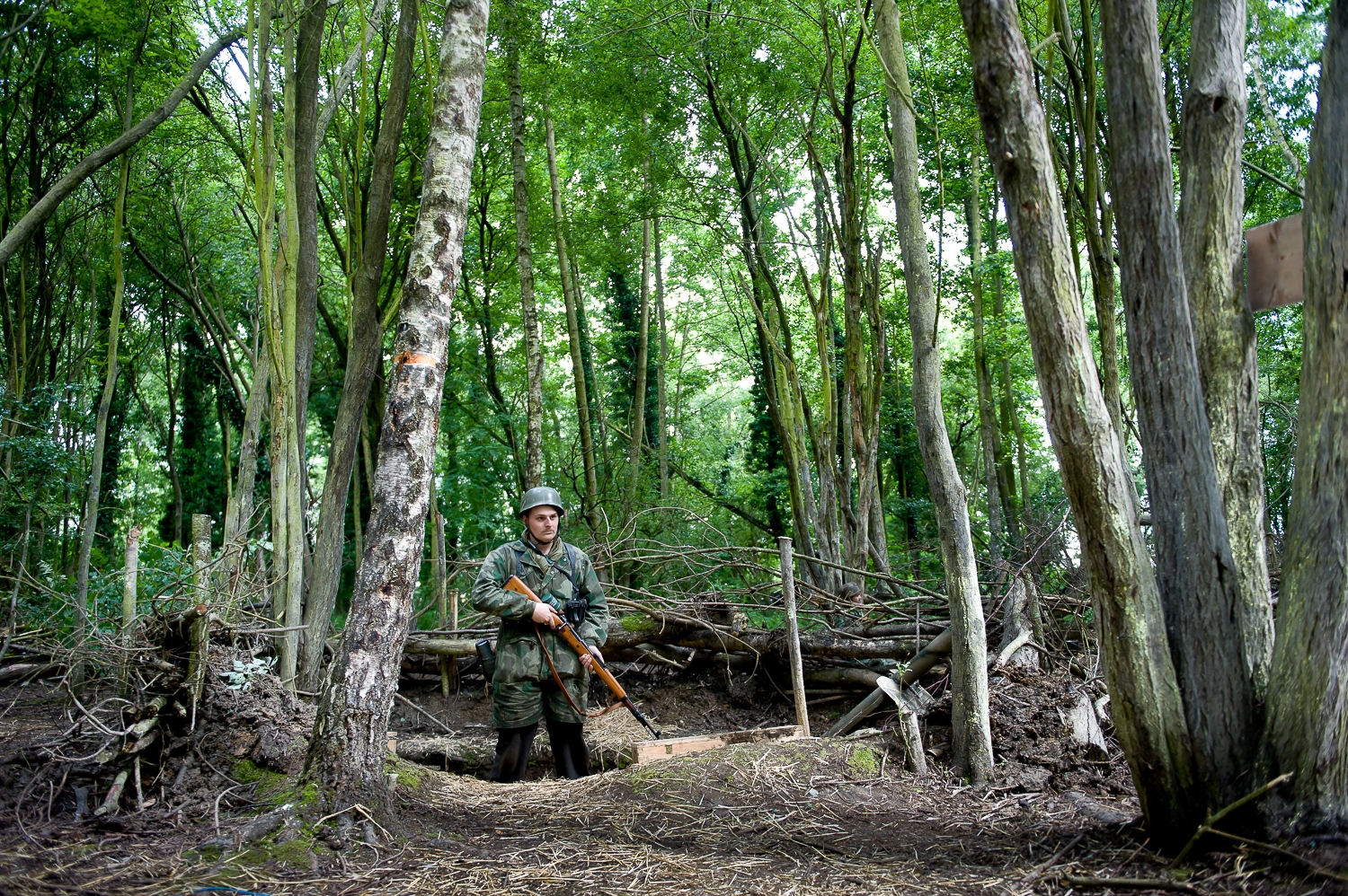  re-enactor in dug out, War and peace show, Kent 