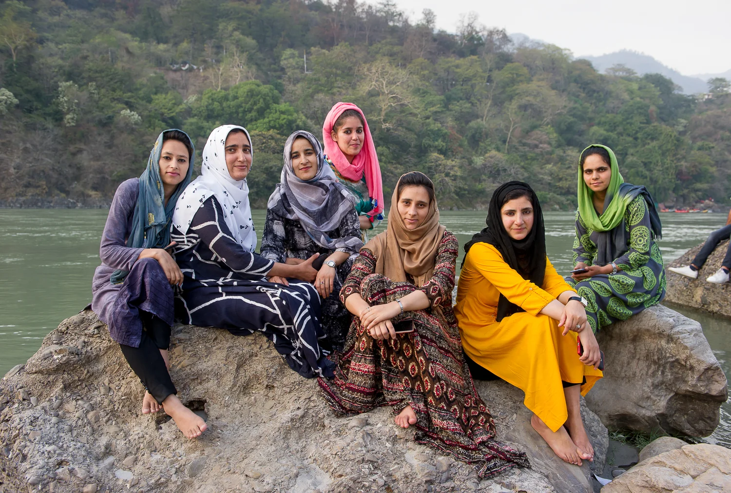 Kashmiri tourists on the banks of the Ganges, Rishikesh, 2019