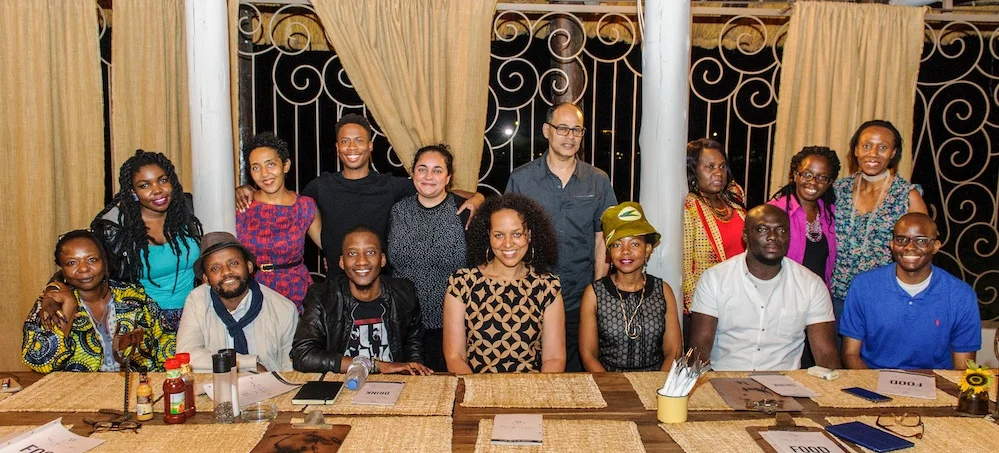 Top row: Okwiri Oduor (Kenya), Namwali Serpell (Zambia), Masande Ntshanga (South Africa), FT Kola (South Africa), Jamal Mahjoub (Facilitator), Kafula Mwila (Zambia), Timwa Lipenga (Malawi), Chilufya Chilangwa (Zambia) Bottom row: Ellah Wakatama Allfrey (Facilitator), Billy Kahora (Kenya), Bwanga Kapumpa (Zambia), Vimbai Shire (Coordinator), NoViolet Bulawayo (Zimbabwe), Elnathan John (Nigeria), Tope Folarin (Nigeria)