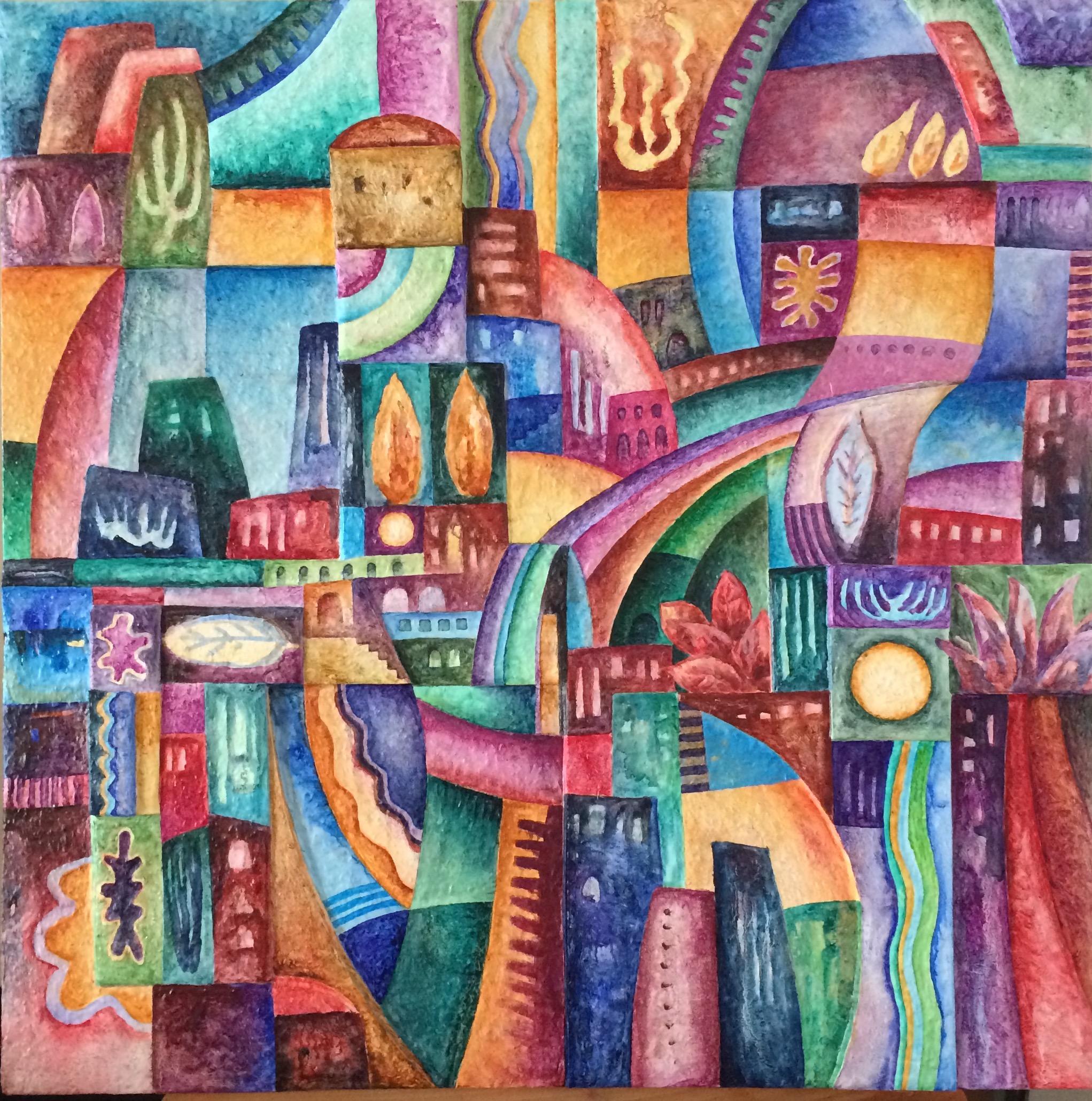  Composition, 2016  80 x 80 cm  Huile s/papier et bas-relief 
