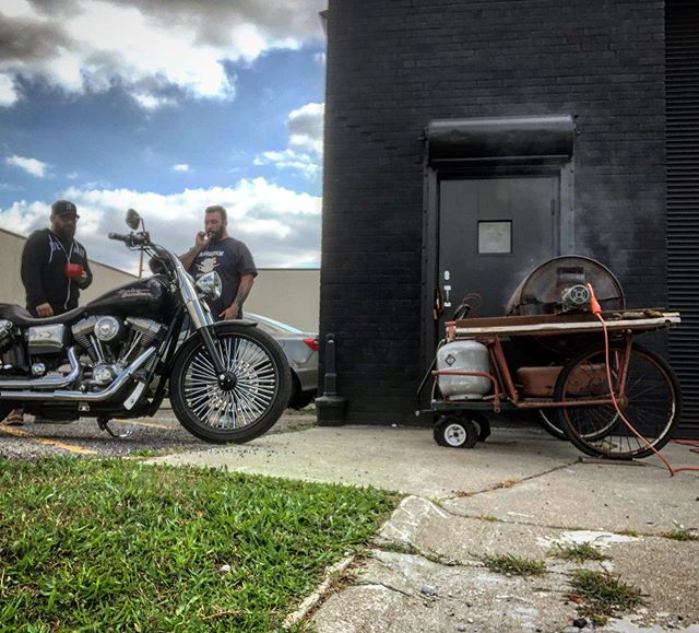 Roasting in Motor City with Kevin and BC of @bollingermotors - This team drinks more #fosterbuiltcoffee than any organization we’ve sold to. (Check BC’s coffee bowl) 😂