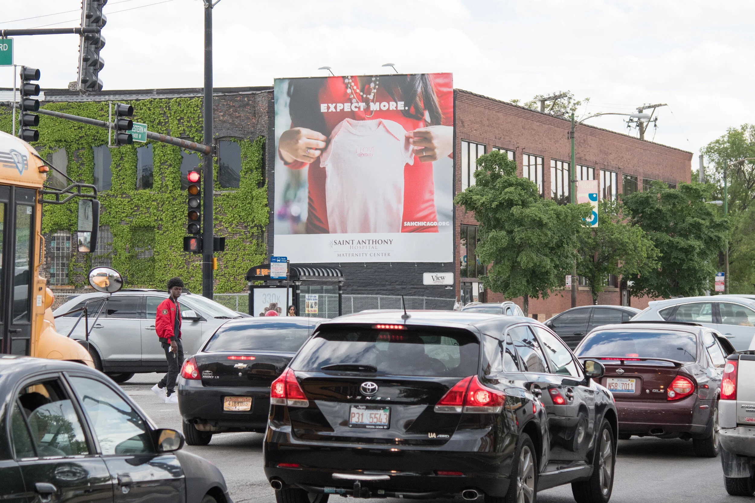 Saint Anthony Hospital wallscape advertising campaign creating large-format healthcare visibility for drivers