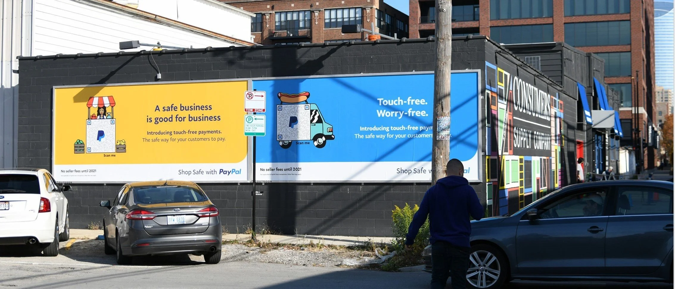 PayPal HotSpot billboard ads displayed on a Chicago wall for high-visibility street-level advertising