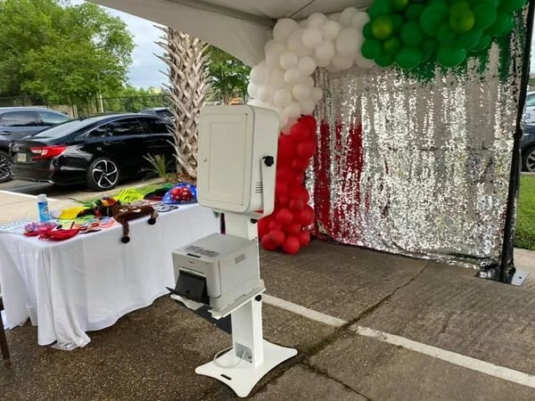 Silver sequin backdrop with a Rock-It open air photo booth