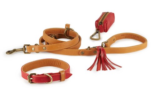 Handmade Genuine Leather Dog Collars, Leashes, and Poop Bag