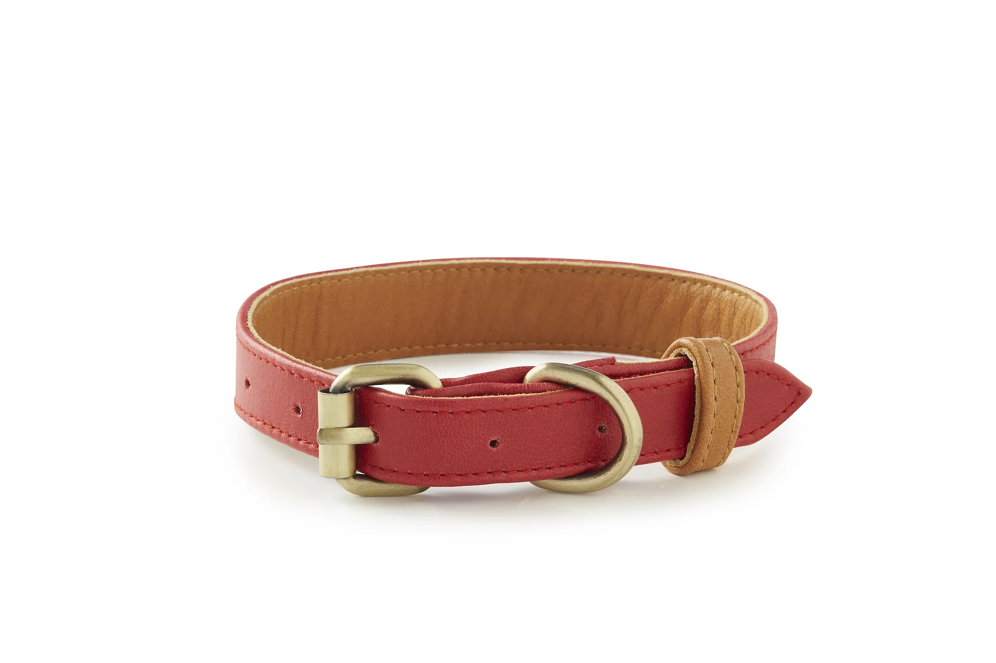 Coronado - Tan and Red Leather Dog Collar
