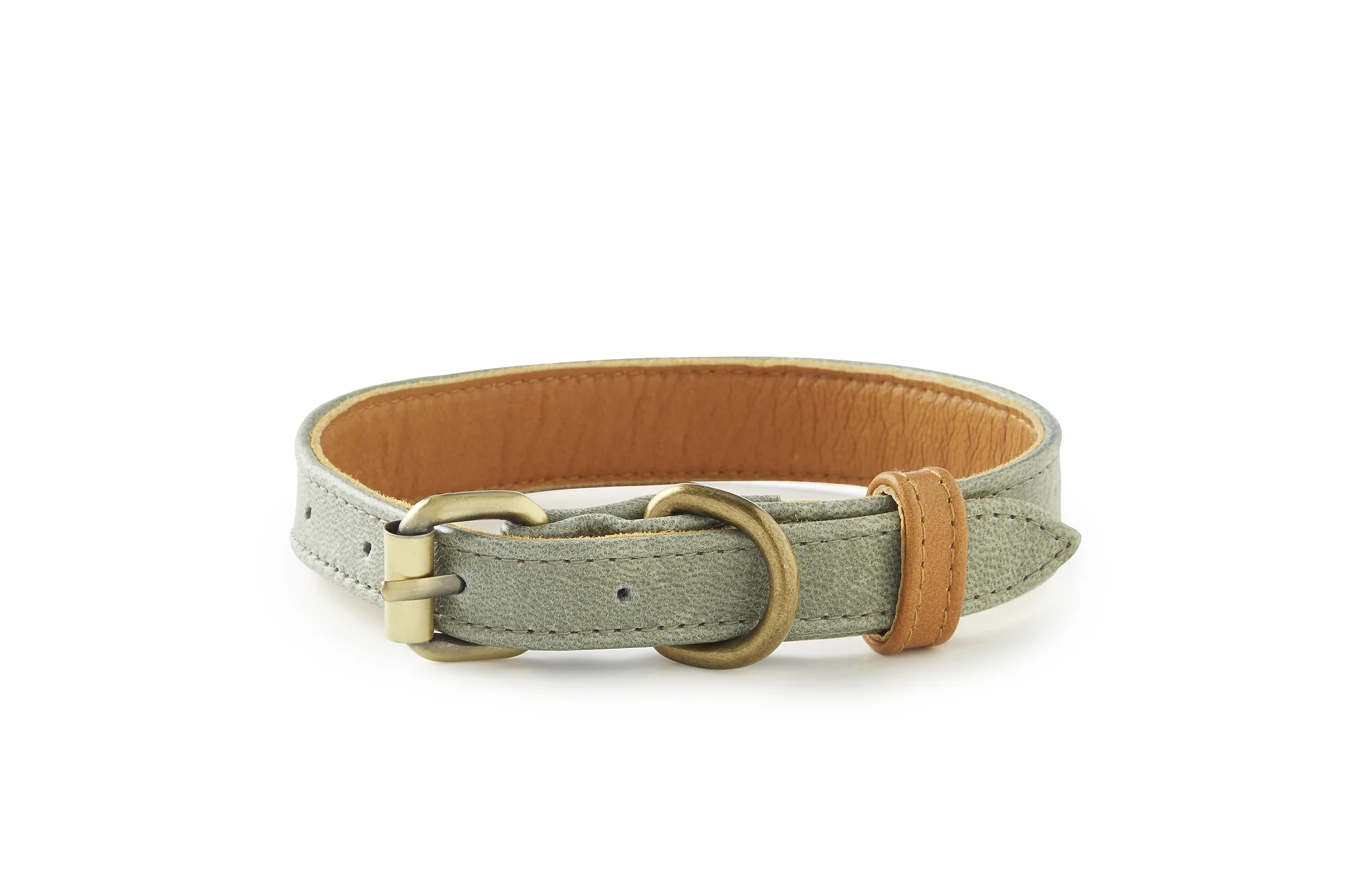 La Jolla - Cadet Grey/Tan Leather Dog Collar