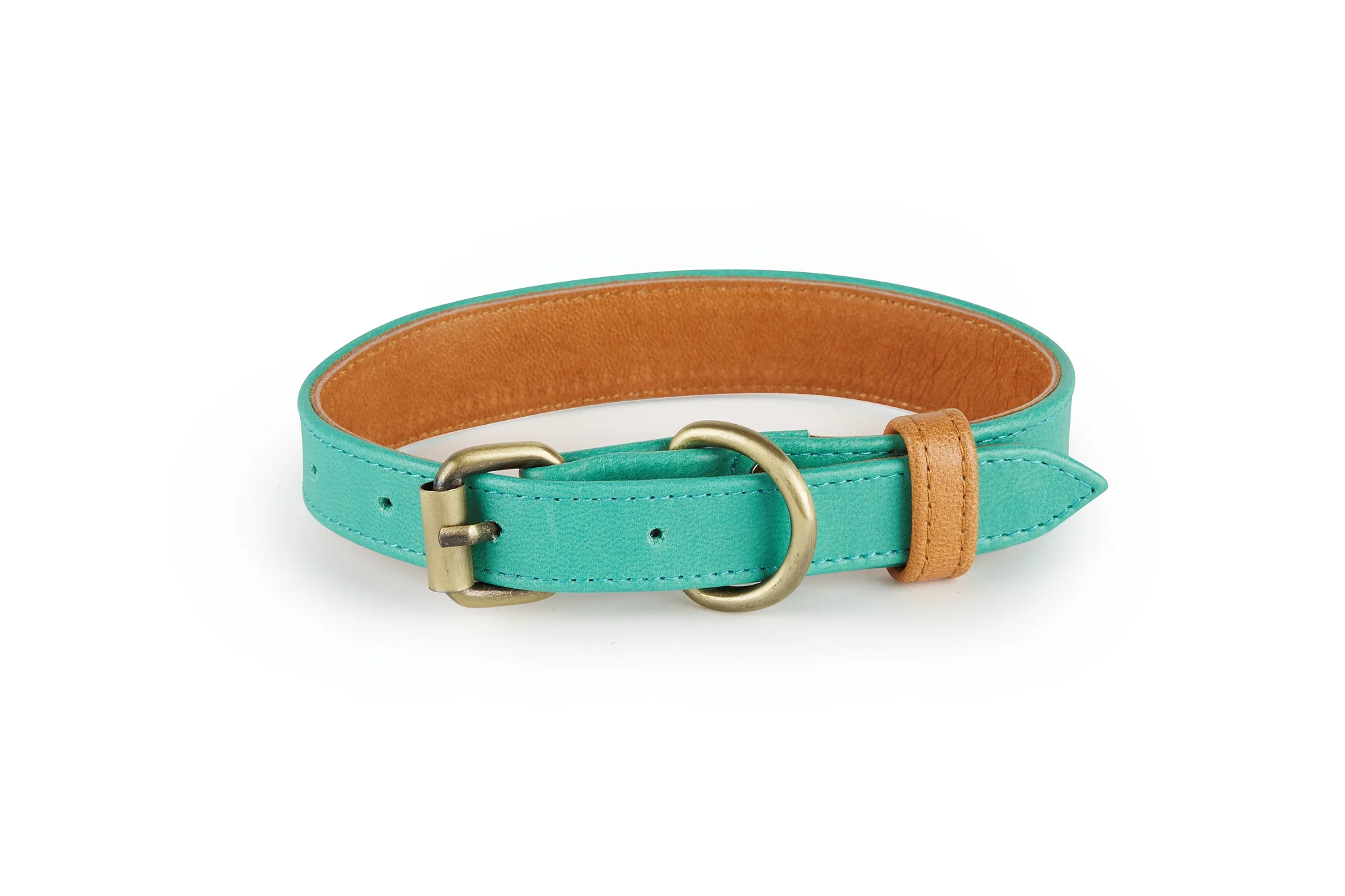 Laguna - Turquoise and Tan Leather Dog Collar