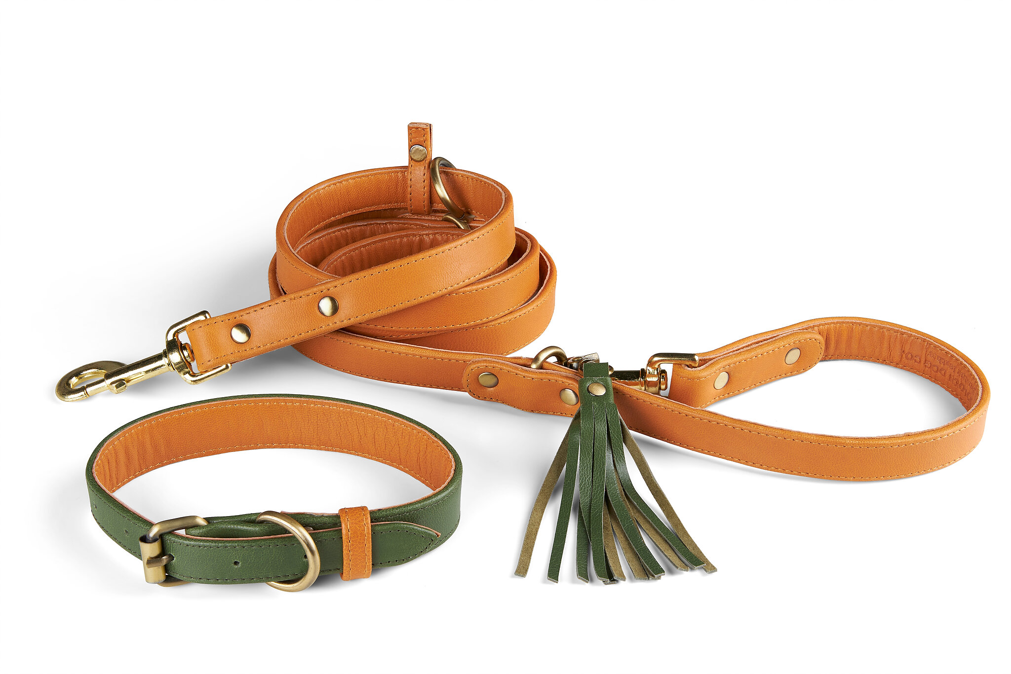 Topsail Leash and Collar - Tan Leather Leash and Olive Green Collar