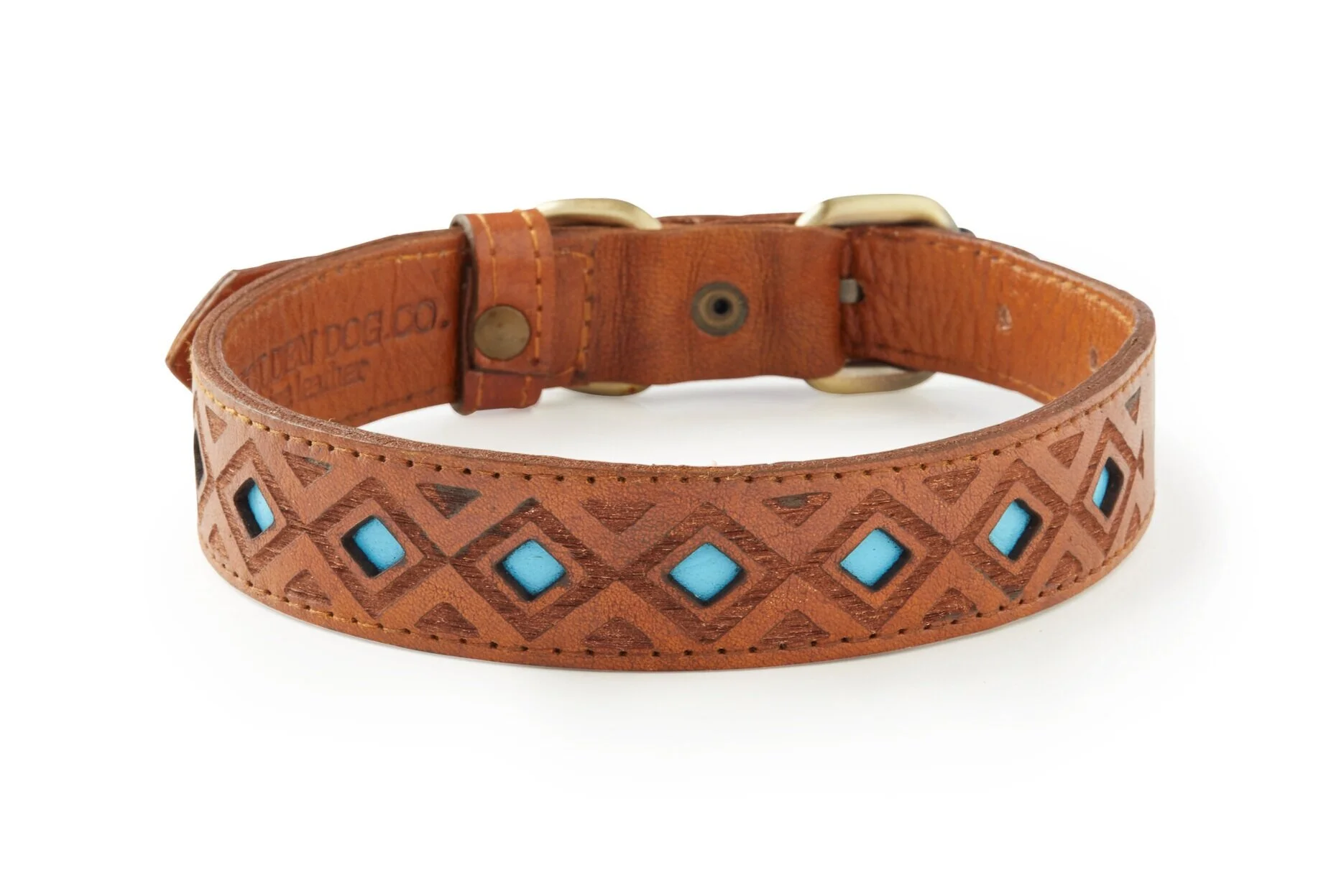 Tooled Wide leather dog collar for strong dogs