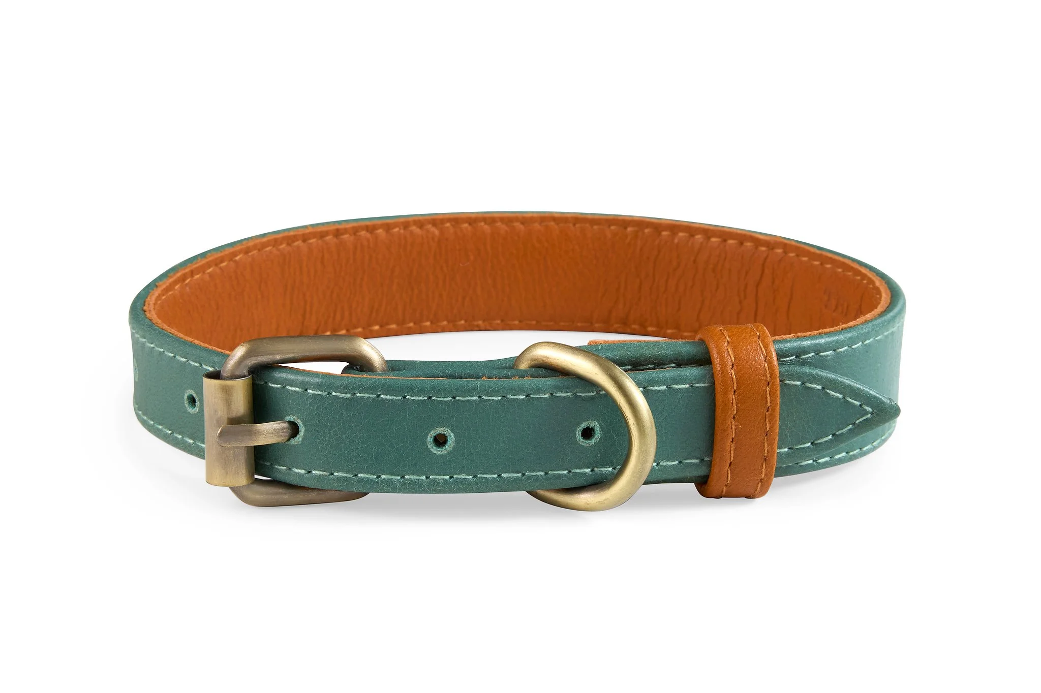 sage green and tan leather dog collar