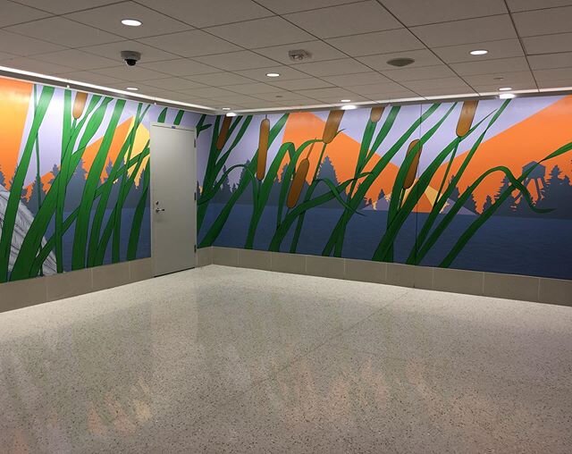 Another detail shot of the finished mural at Gerald R Ford International Airport from a couple weeks ago. I would have liked to put more time and detail into the cattails but with everything crazy happing I decided it was best to just get it done and