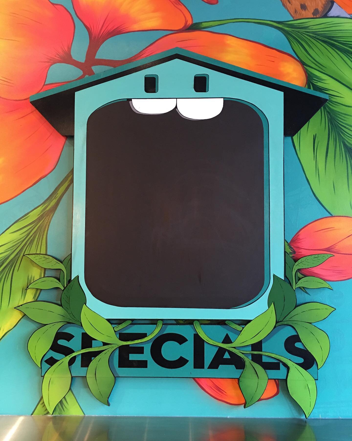 Finished specials board for @condadotacos installed! Chalkboard paint, @montanacans_usa  spray paint, @montanamarkers paint markers, on 3/4 ply. It was fun to paint a mural and then do an installation on top of it. It wasn&rsquo;t in the original pla